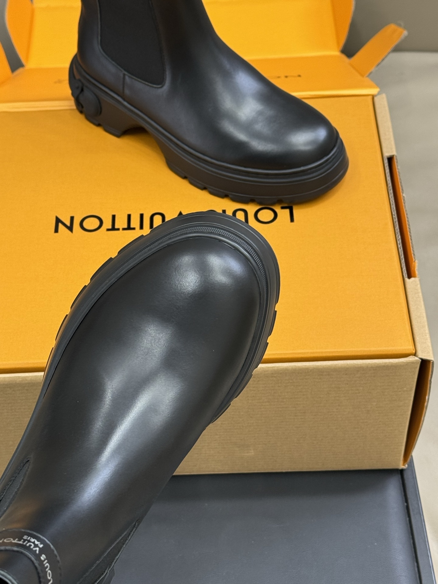 Louis Vuitton Black Leather Chelsea Boots with Monogram Detail