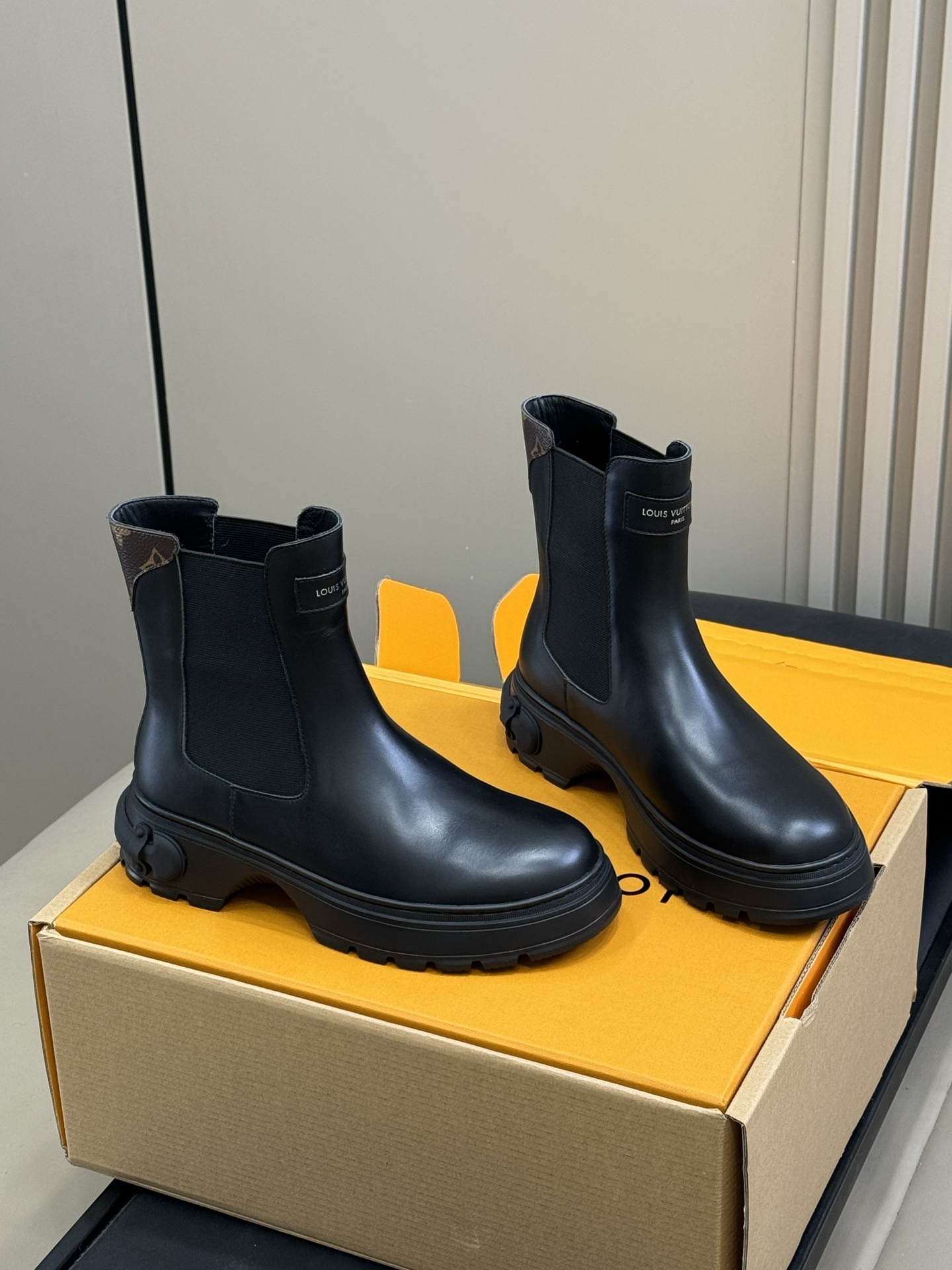 Louis Vuitton Black Leather Chelsea Boots with Monogram Detail