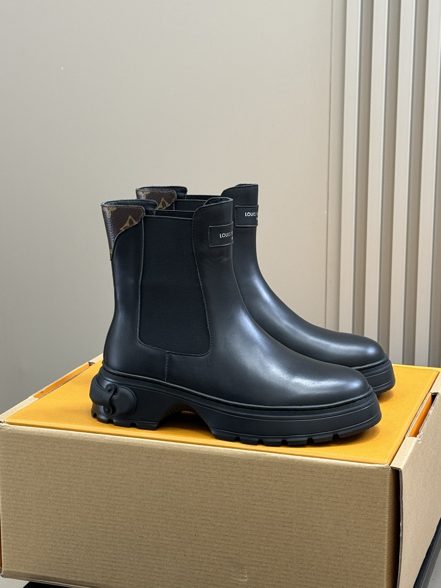Louis Vuitton Black Leather Chelsea Boots with Monogram Detail