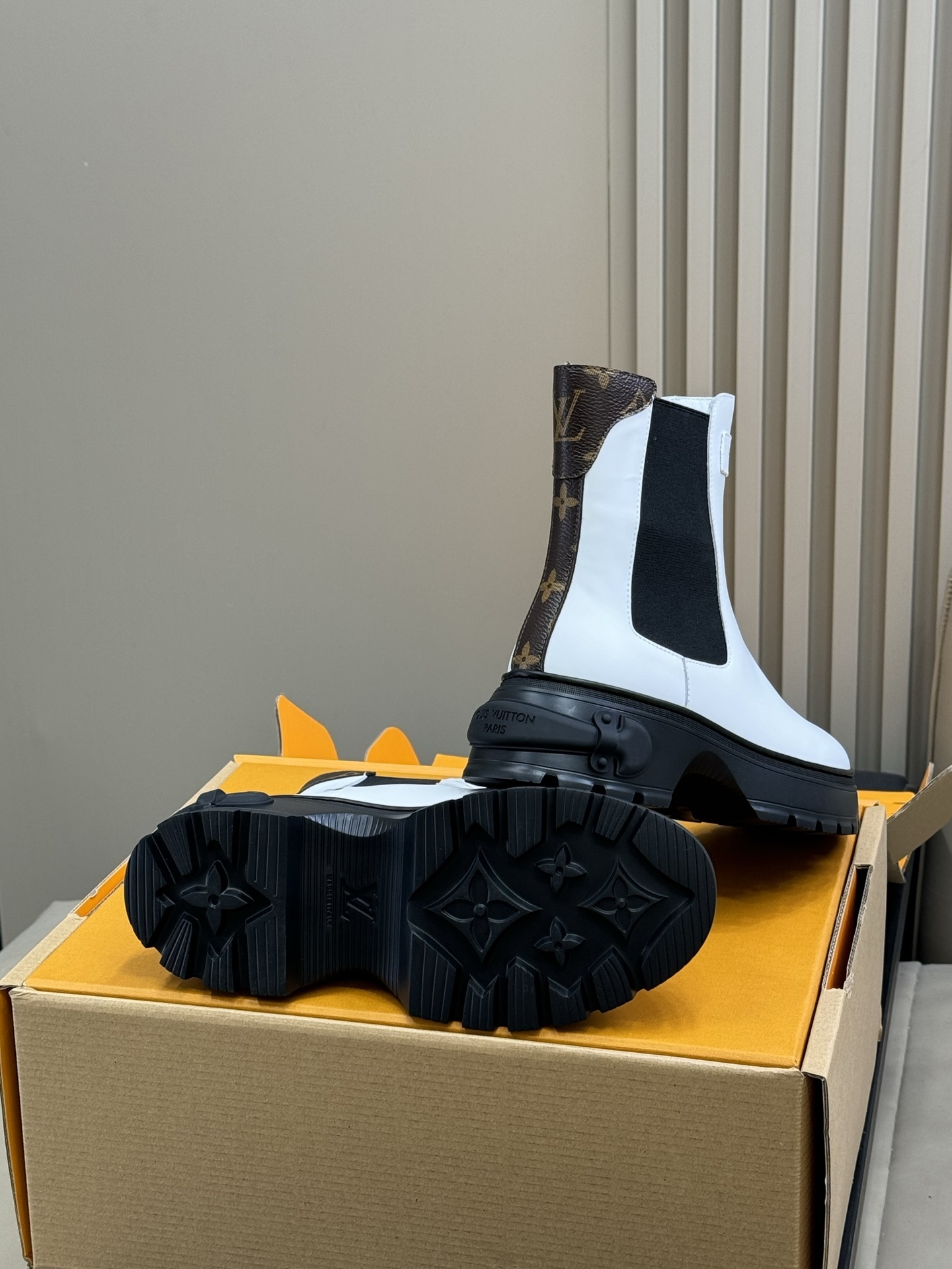 Louis Vuitton White Leather Monogram Chelsea Boots - Luxury Style