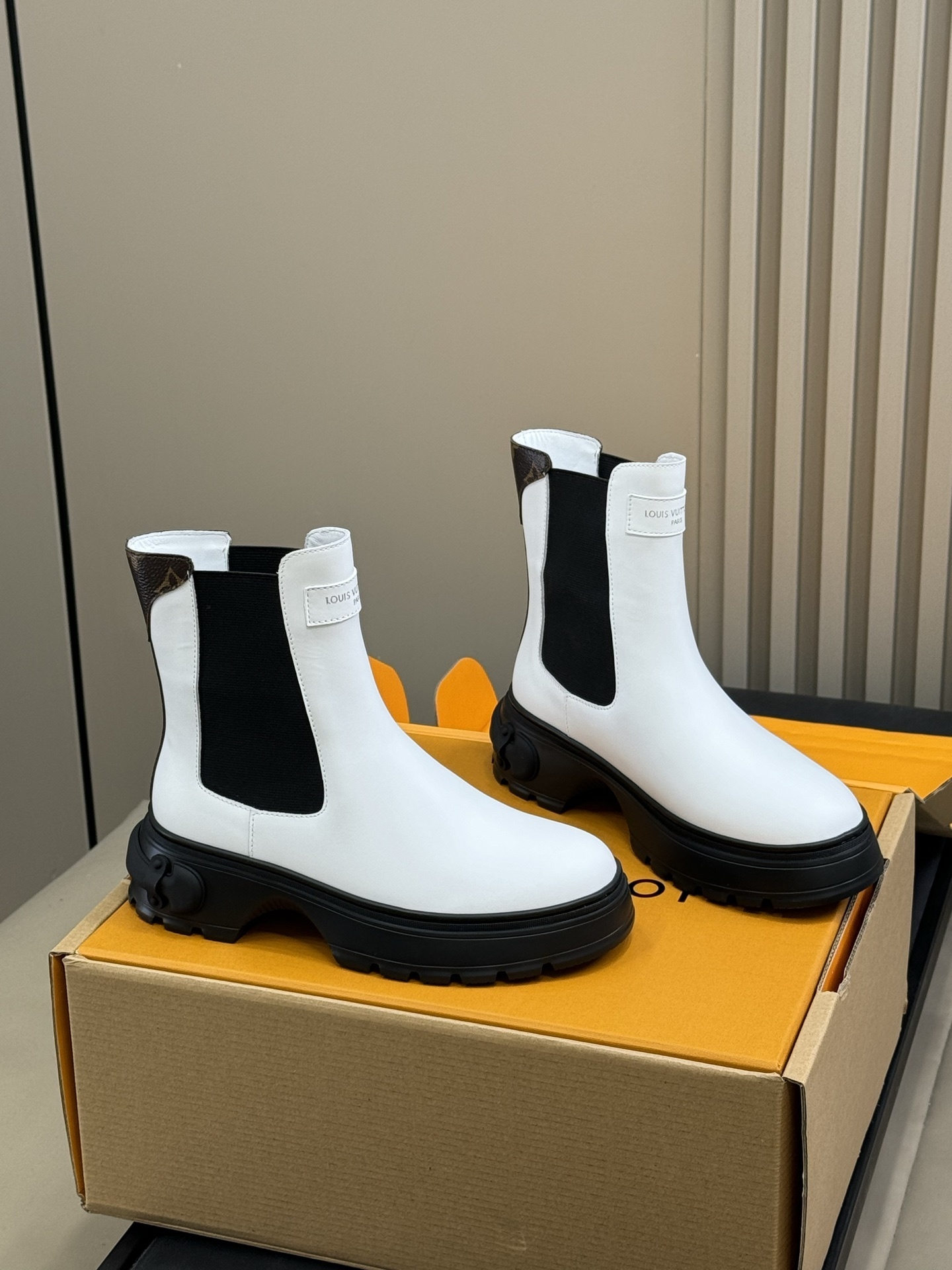 Louis Vuitton White Leather Monogram Chelsea Boots - Luxury Style