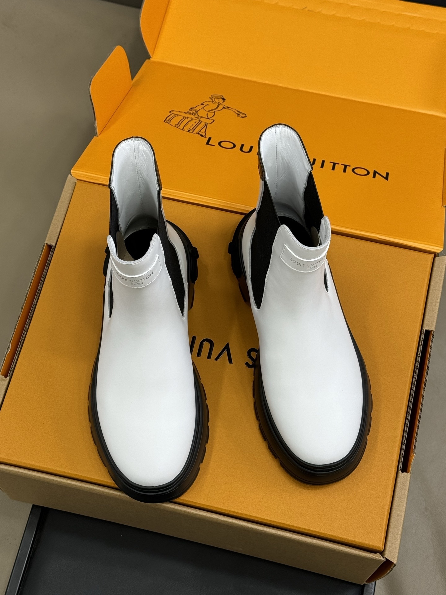 Louis Vuitton White Leather Monogram Chelsea Boots - Luxury Style