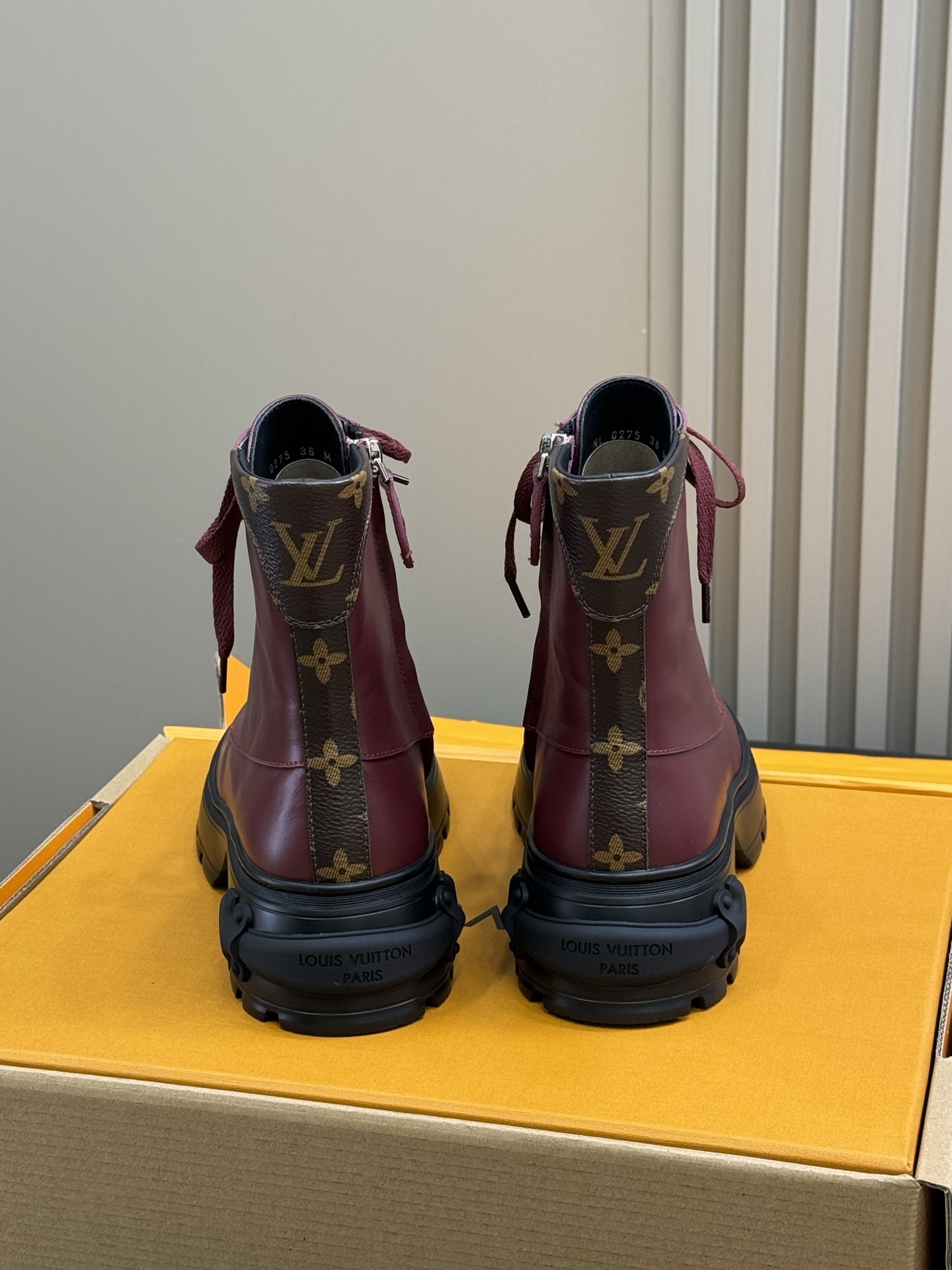 Luxury Burgundy Leather Lace-Up Ankle Boots with Chunky Sole