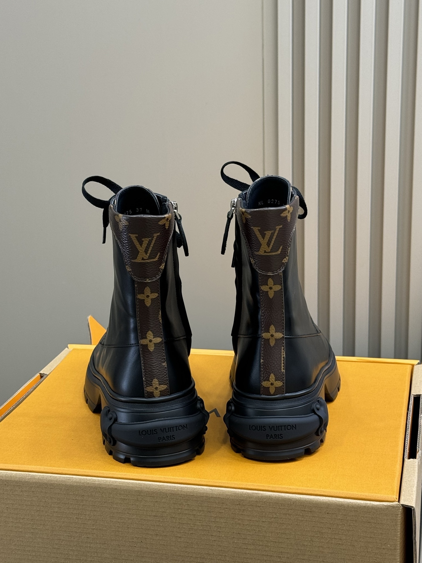 Luxury Black Leather Monogram Combat Ankle Boots for Women