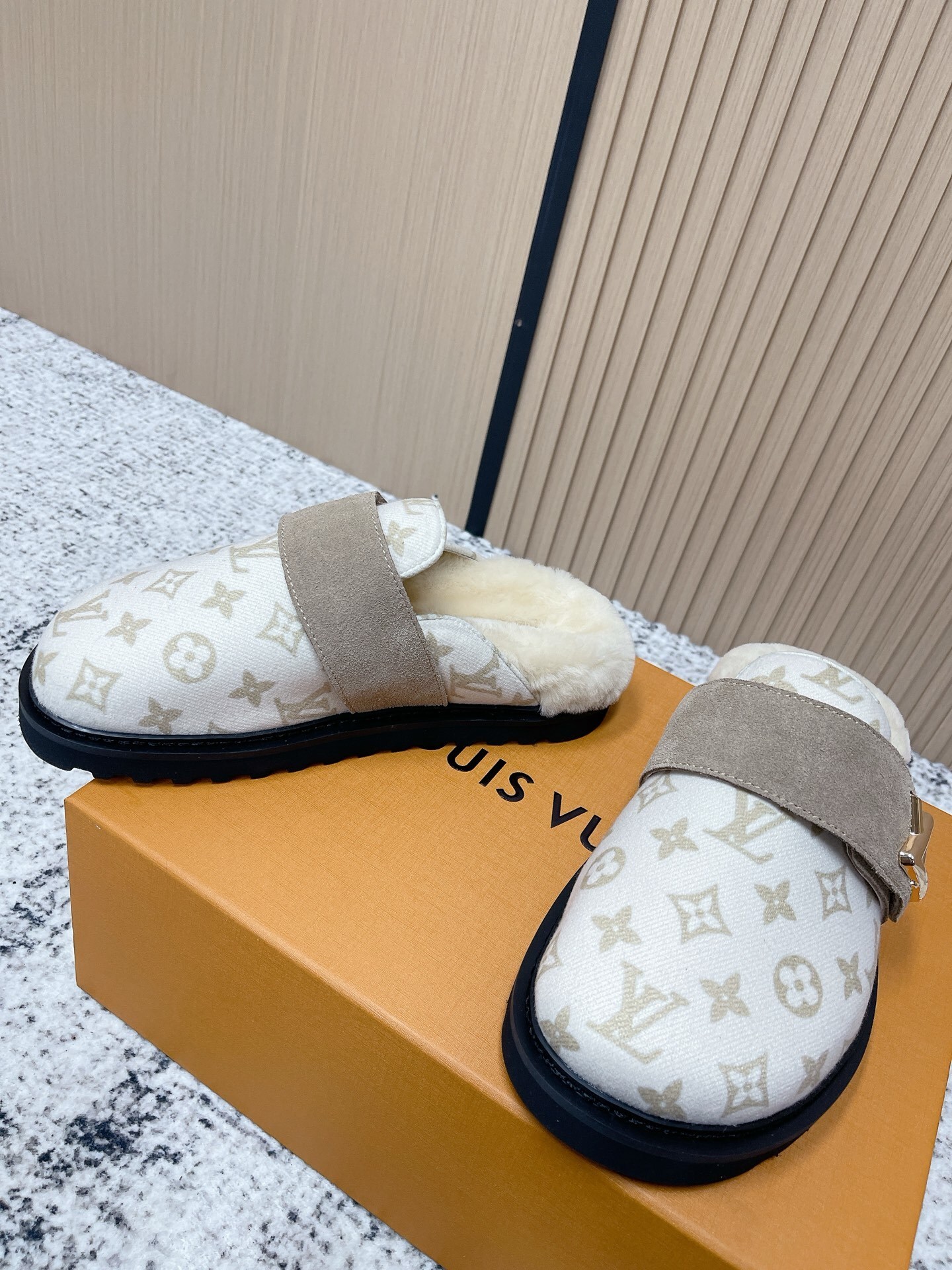 Louis Vuitton Monogram Shearling Comfort Mules - Luxury Clogs