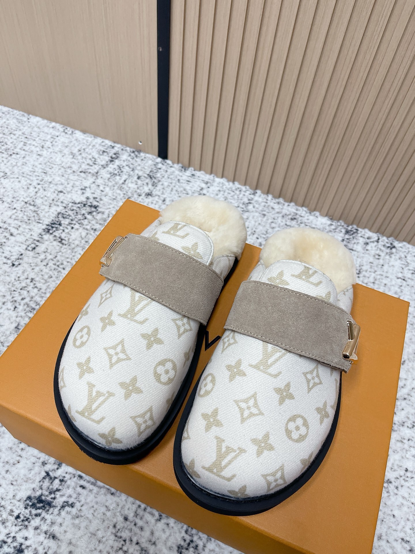 Louis Vuitton Monogram Shearling Comfort Mules – Luxury Clogs