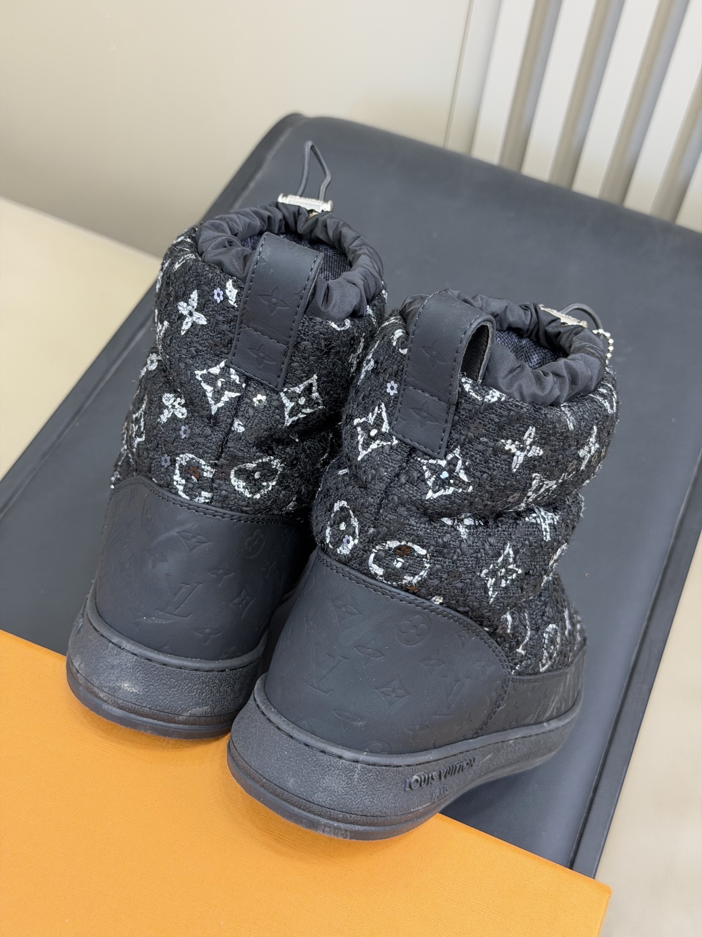 Louis Vuitton Black Monogram Tweed Pillow Comfort Snow Boots