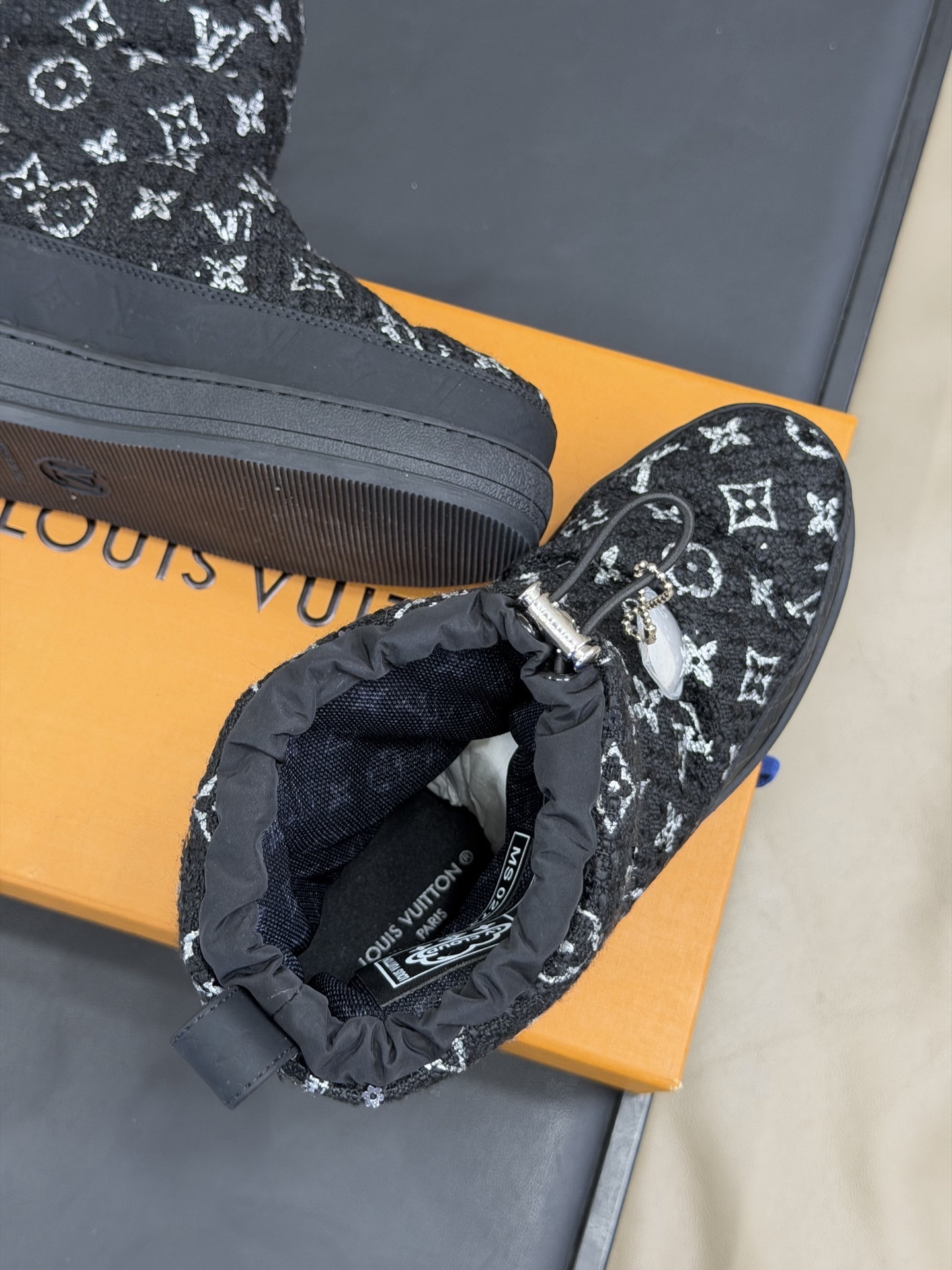 Louis Vuitton Black Monogram Tweed Pillow Comfort Snow Boots
