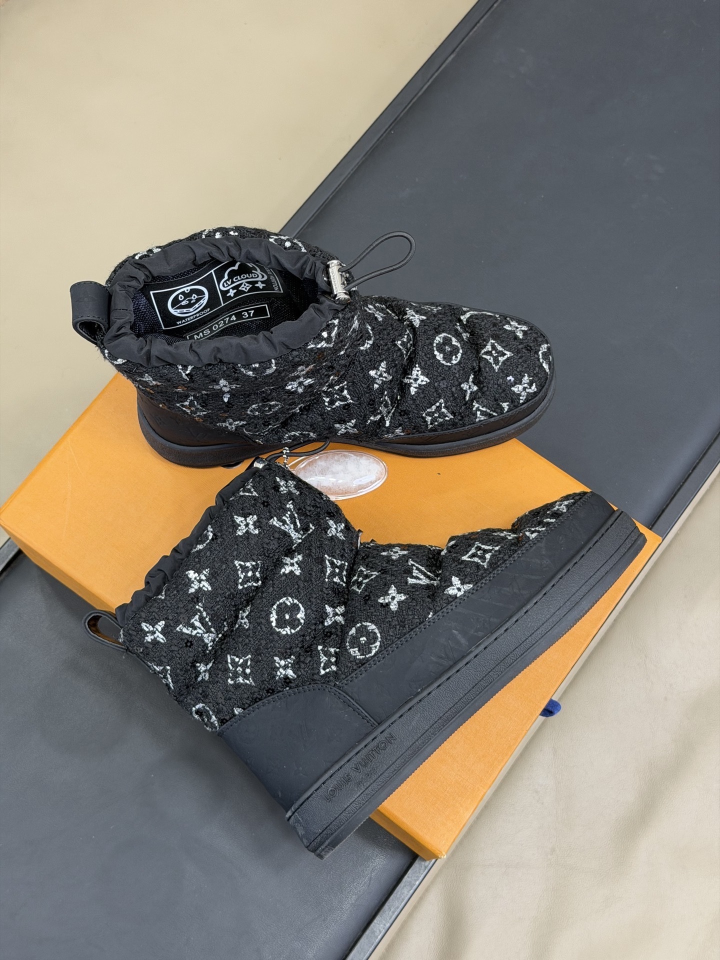 Louis Vuitton Black Monogram Tweed Pillow Comfort Snow Boots