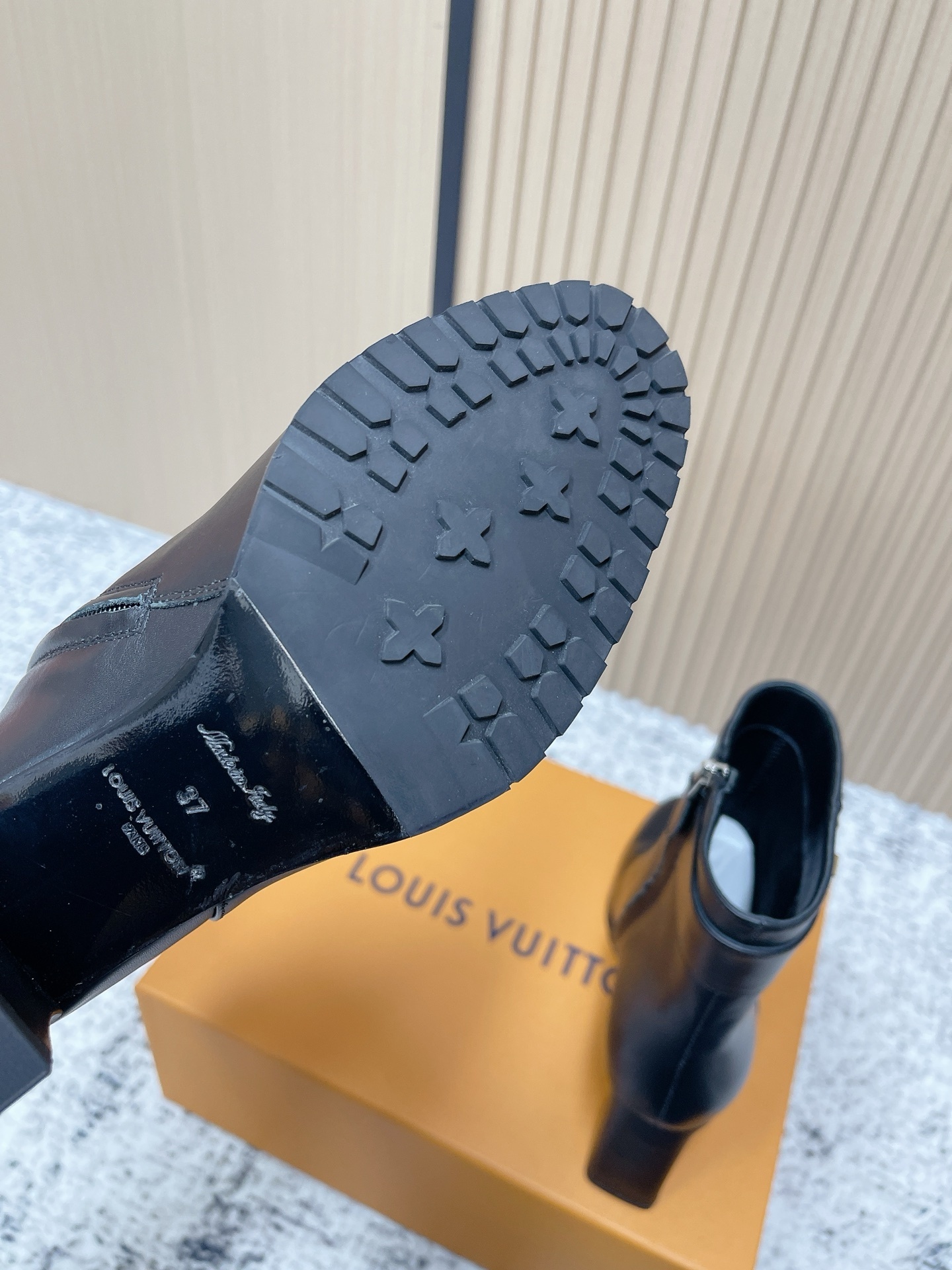 Louis Vuitton Black Leather Ankle Boots with Logo Buckle