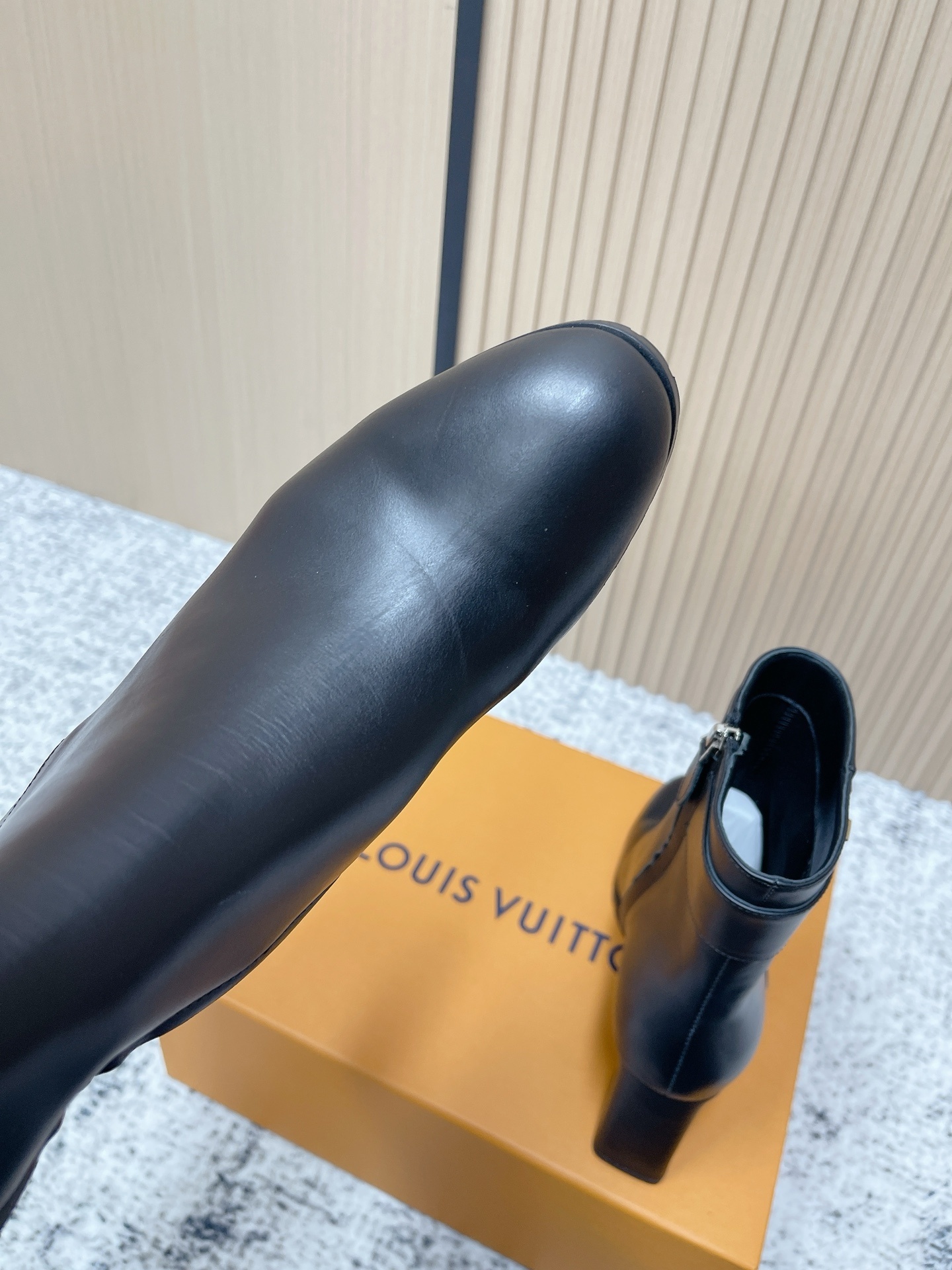 Louis Vuitton Black Leather Ankle Boots with Logo Buckle