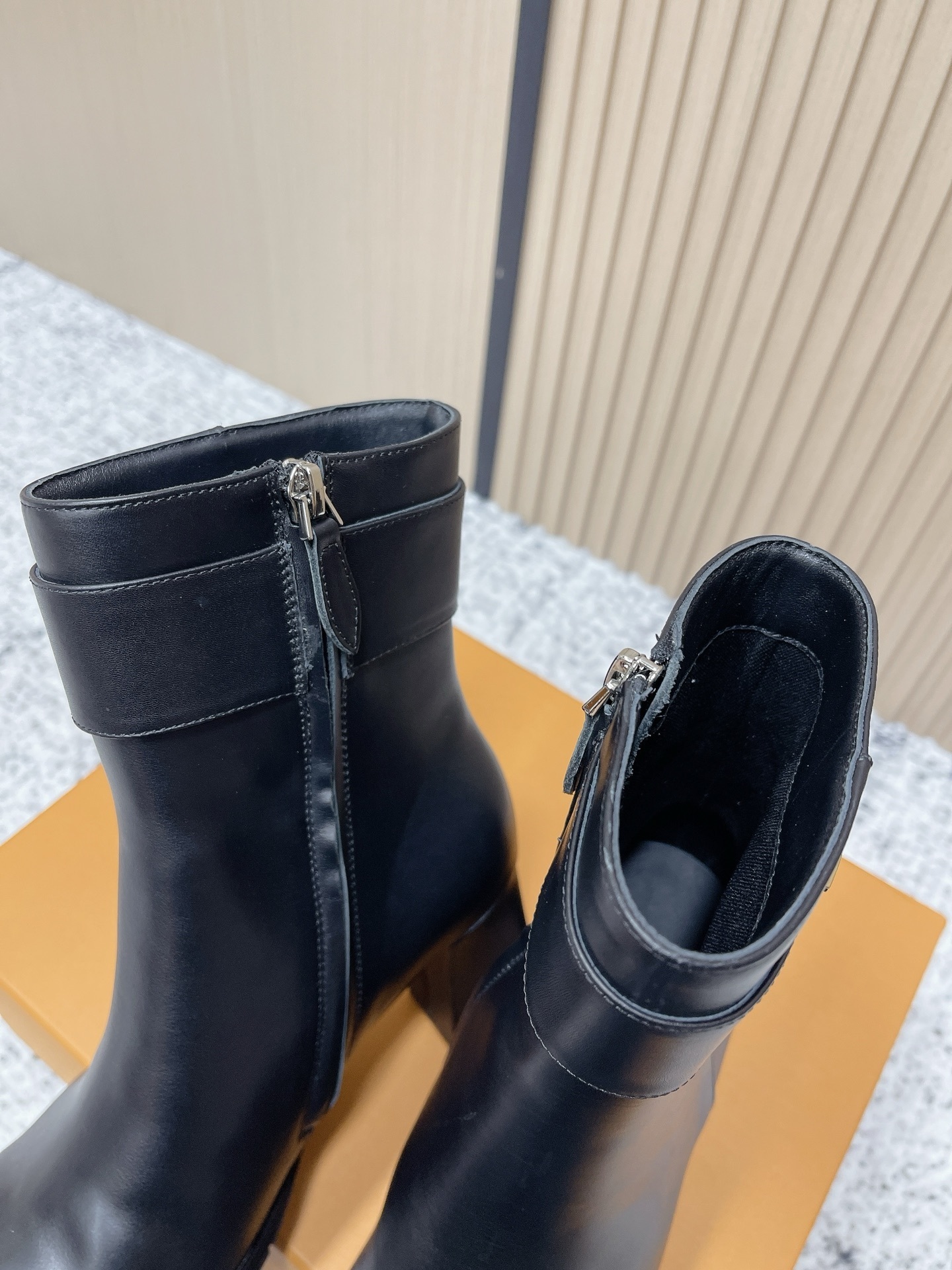 Louis Vuitton Black Leather Ankle Boots with Logo Buckle