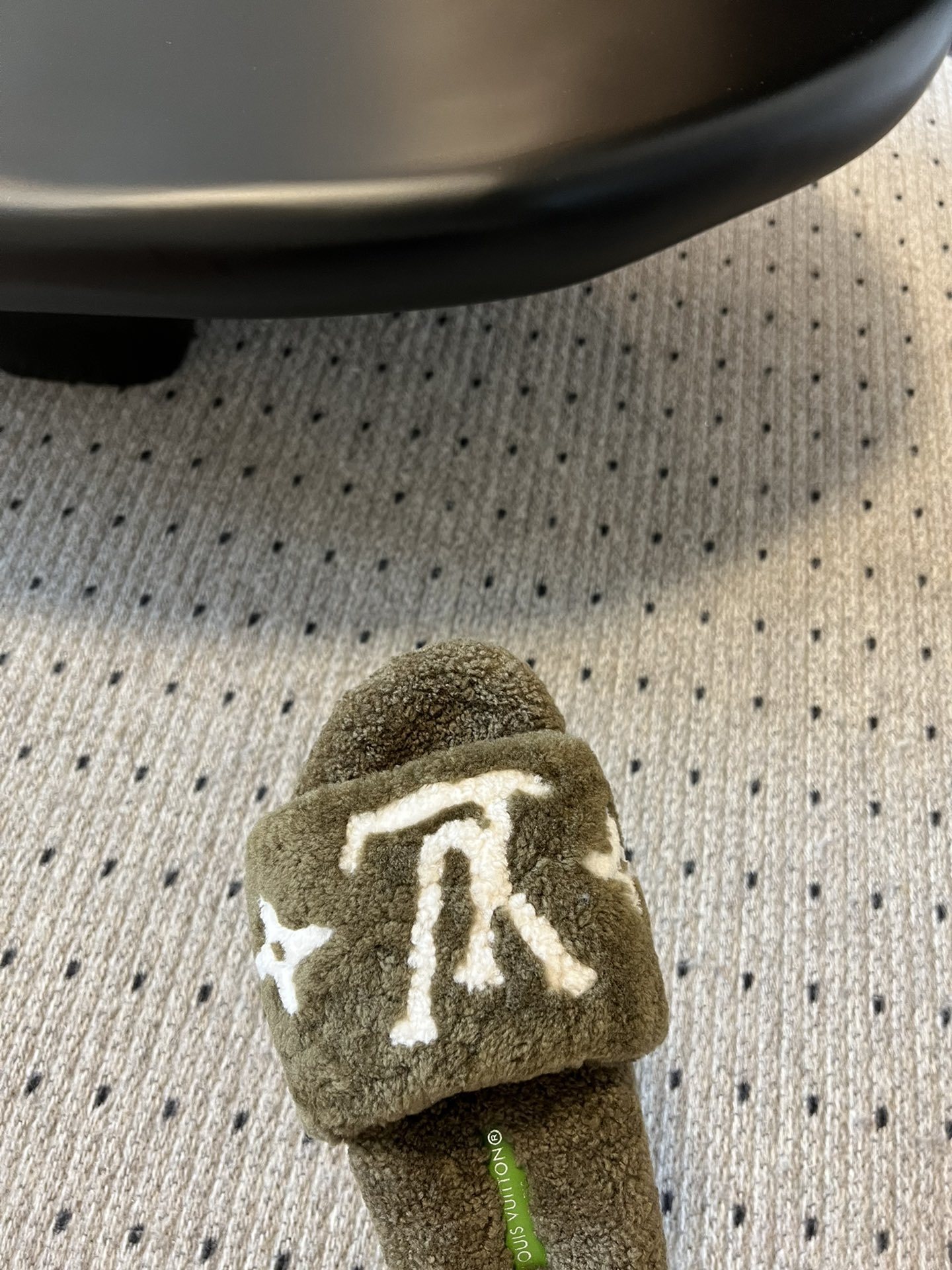 Louis Vuitton Olive Green Shearling Slippers - Luxury LV Slides