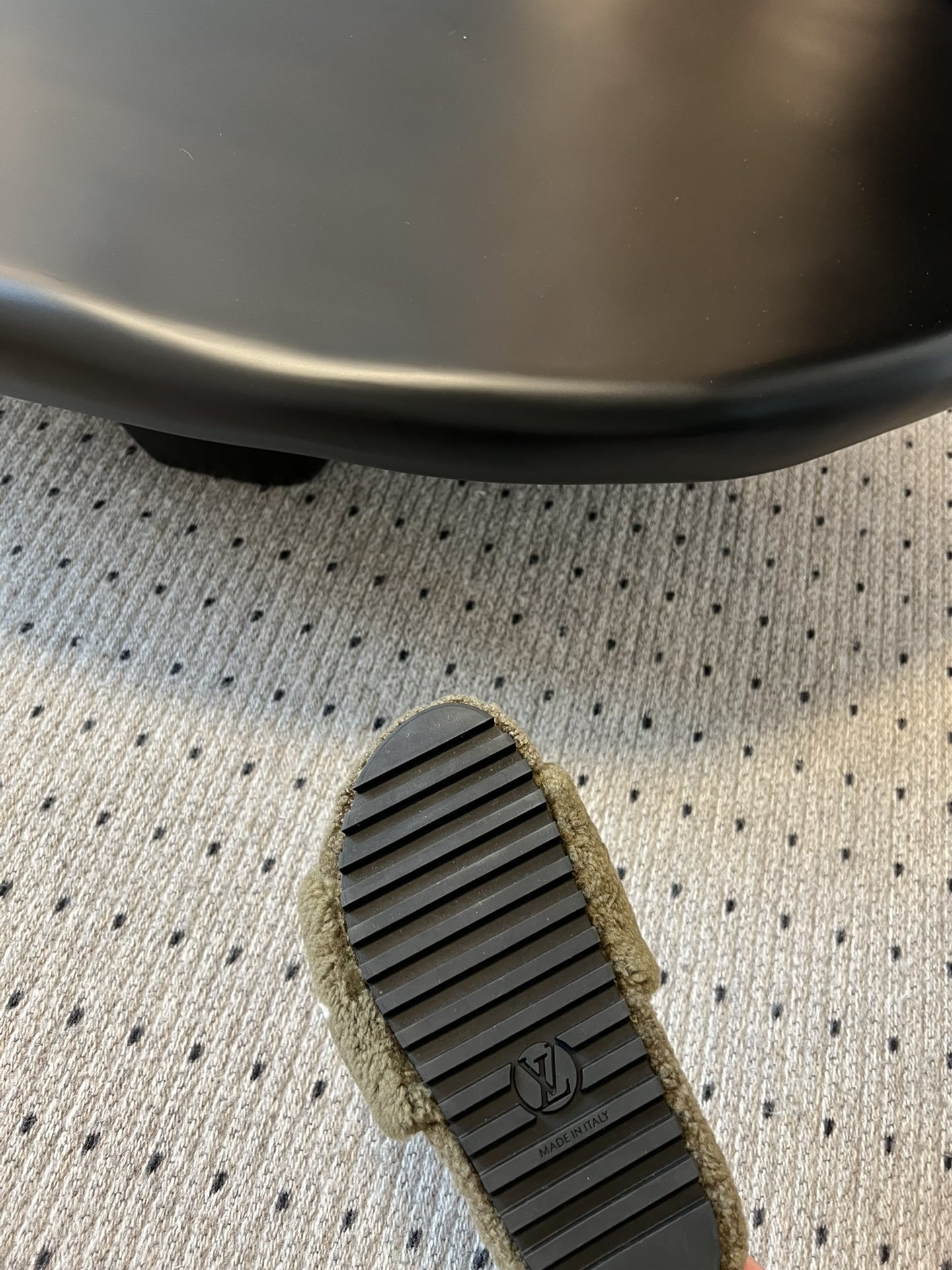 Louis Vuitton Olive Green Shearling Slippers - Luxury LV Slides