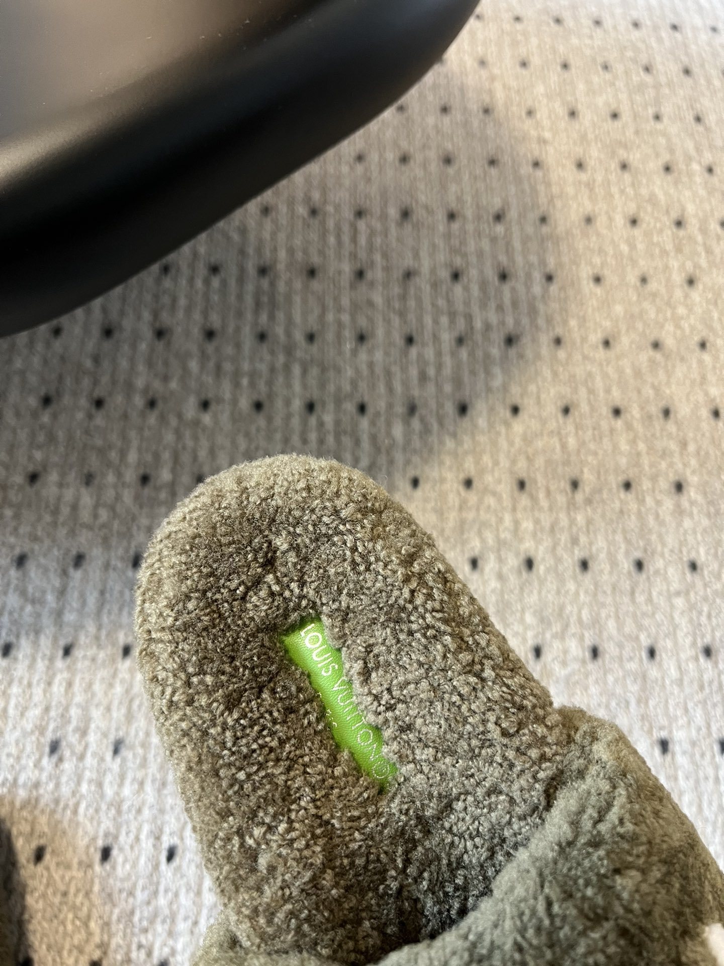 Louis Vuitton Olive Green Shearling Slippers - Luxury LV Slides