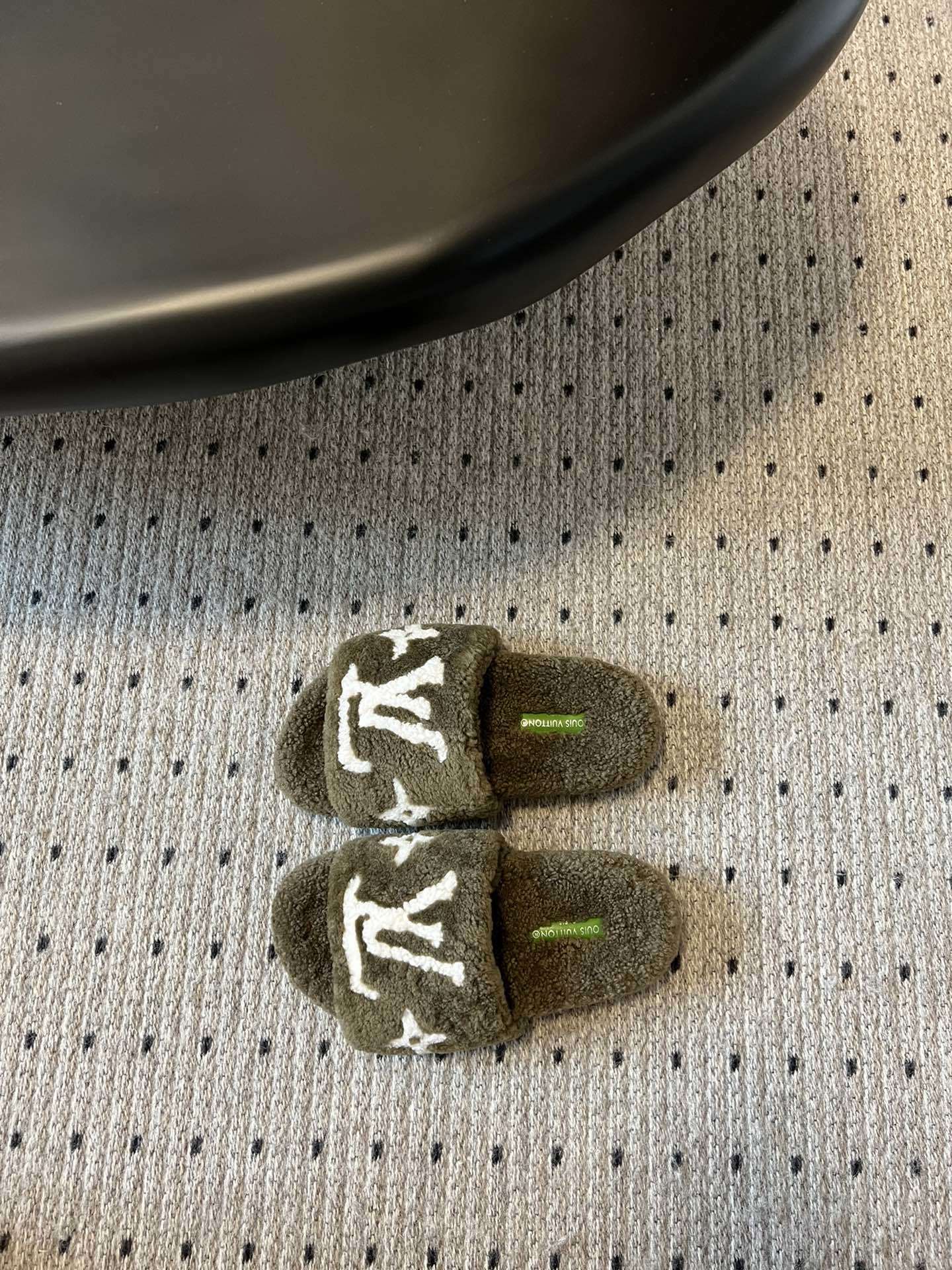 Louis Vuitton Olive Green Shearling Slippers - Luxury LV Slides