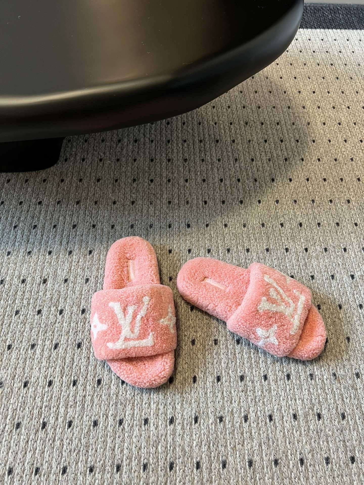 LV Pink Monogram Shearling Slippers - Women's Luxury Comfort Slides