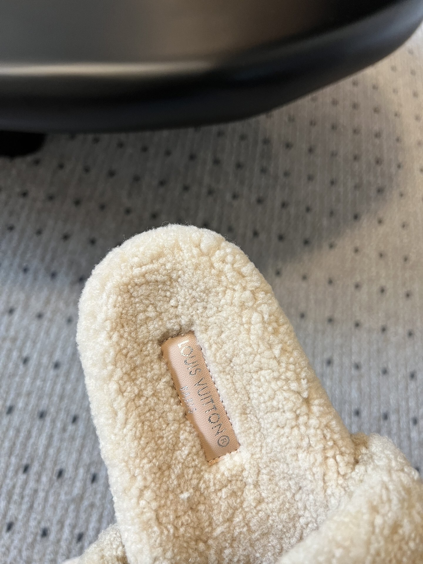 Louis Vuitton Plush Beige Slippers - Pink LV Logo Shearling Slides