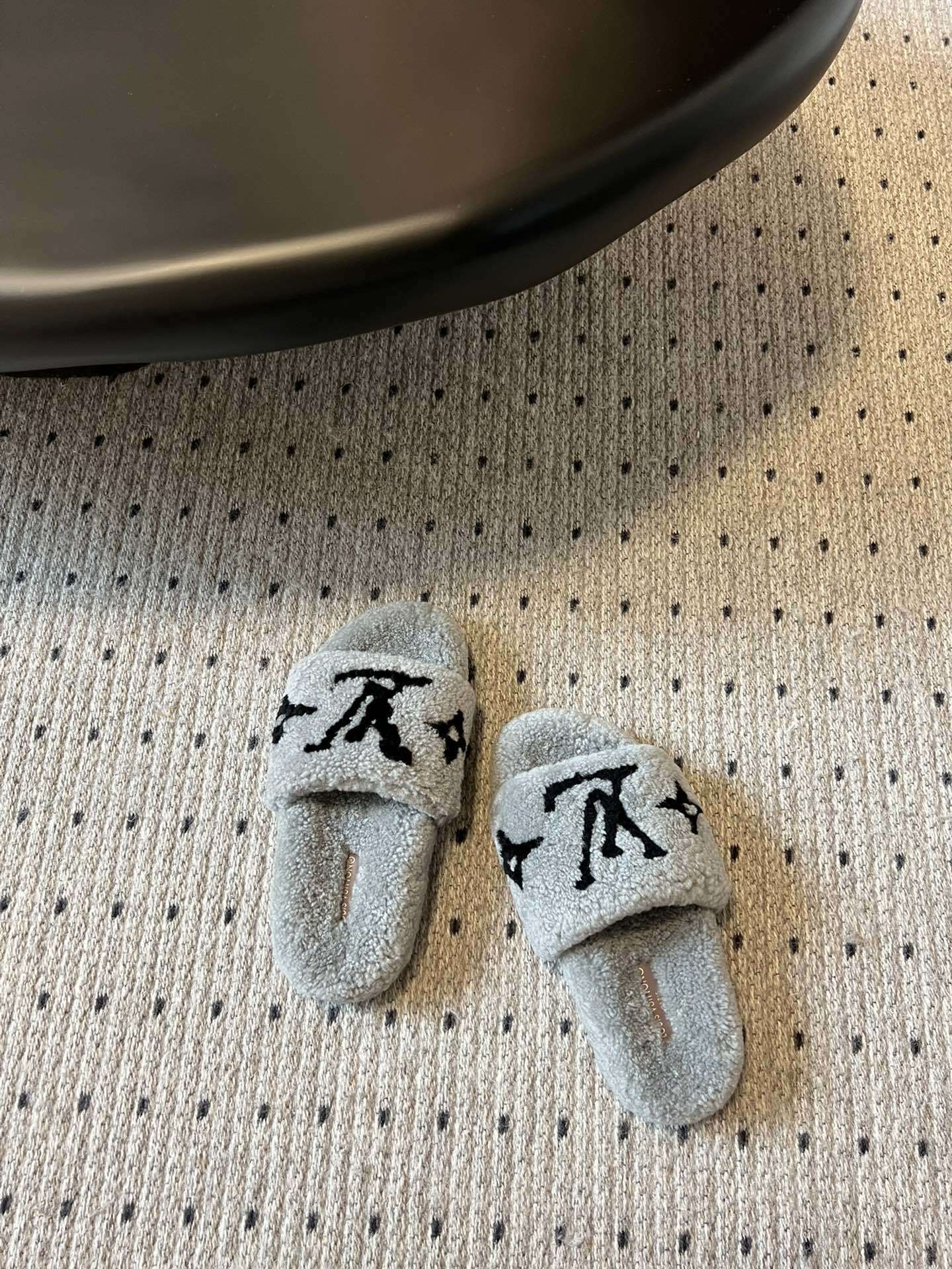 Louis Vuitton Monogram Fluffy Shearling Slides - Grey Luxury Mules