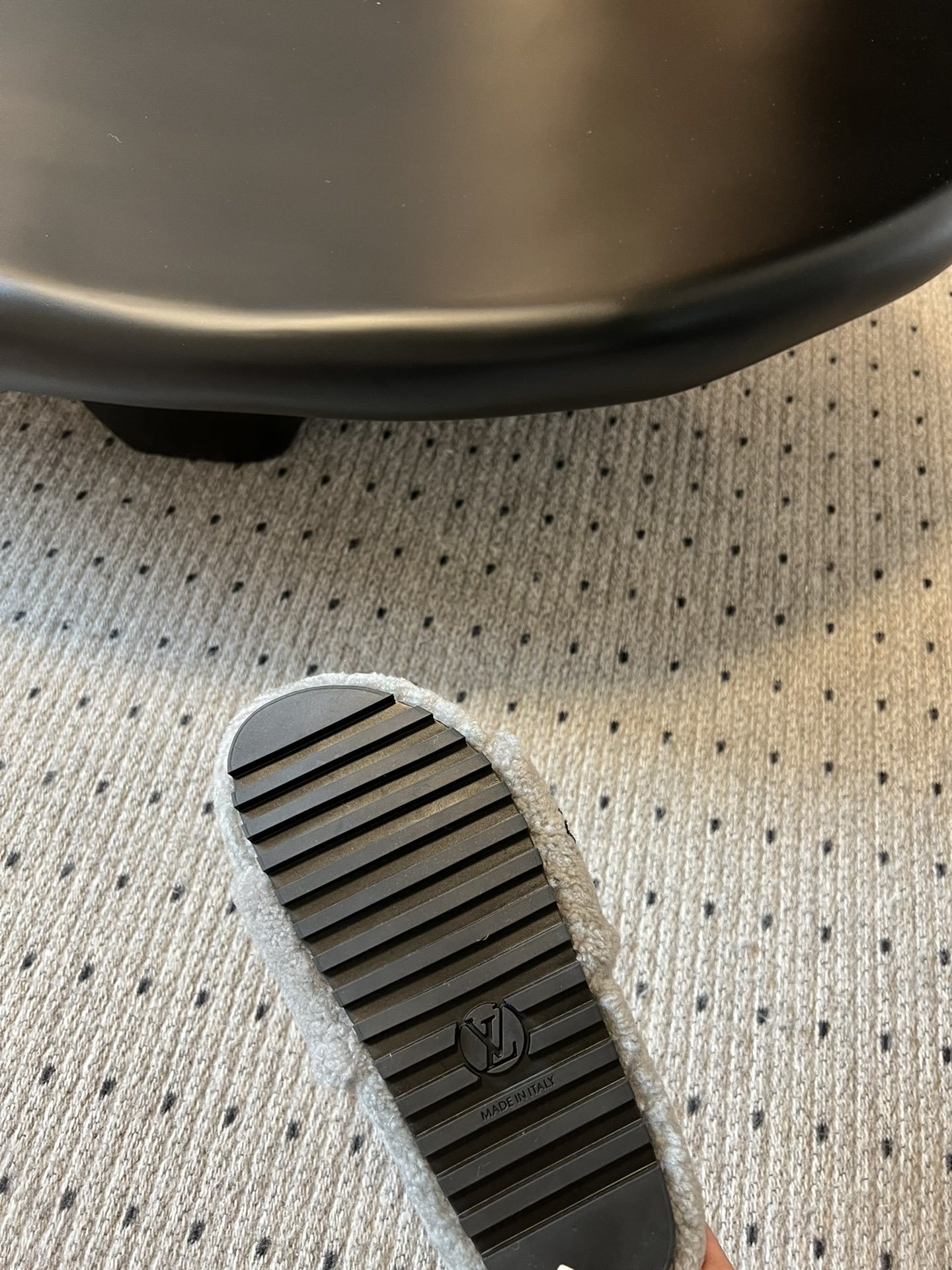 Louis Vuitton Monogram Fluffy Shearling Slides - Grey Luxury Mules