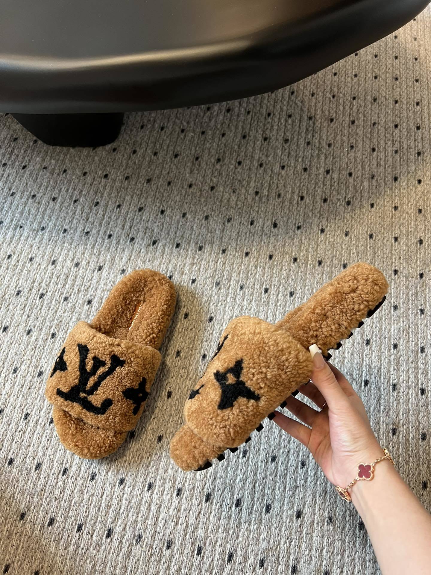 Louis Vuitton LV Monogram Shearling Slippers - Cognac Brown