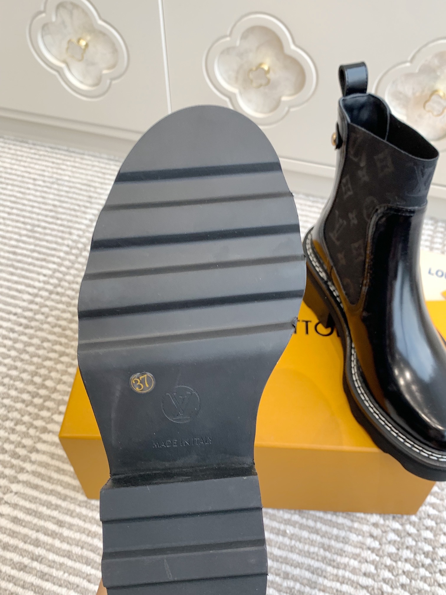 Louis Vuitton Women's Black Leather Monogram Ankle Boots