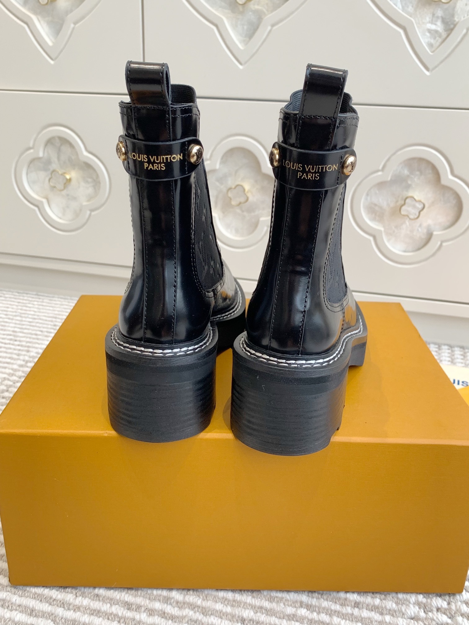 Louis Vuitton Women's Black Leather Monogram Ankle Boots