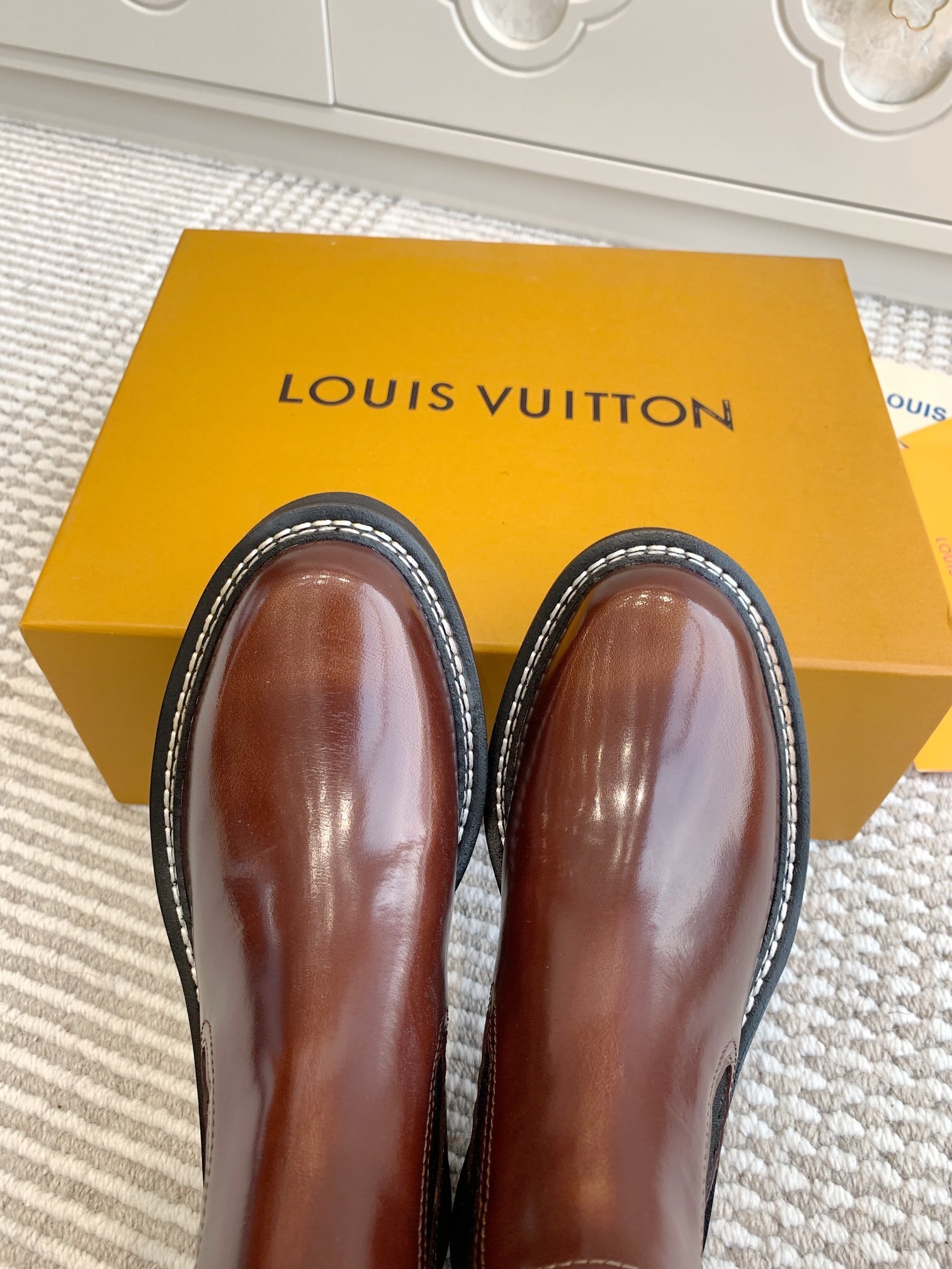 Louis Vuitton Brown Glazed Leather Flat Ankle Boots