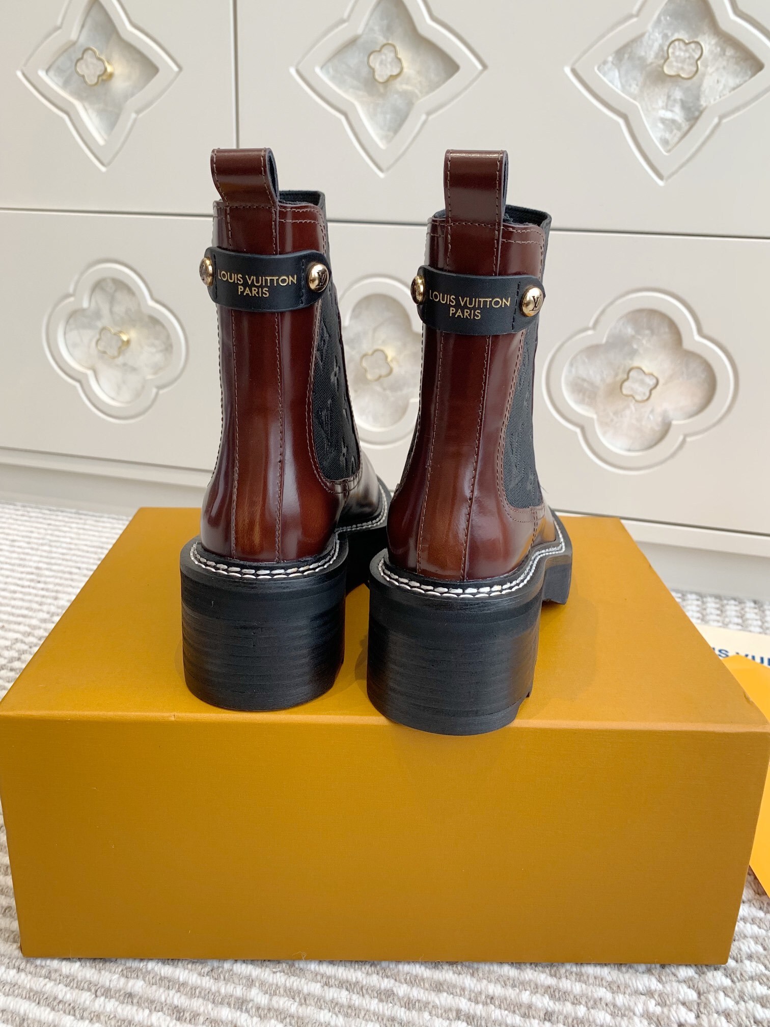 Louis Vuitton Brown Glazed Leather Flat Ankle Boots