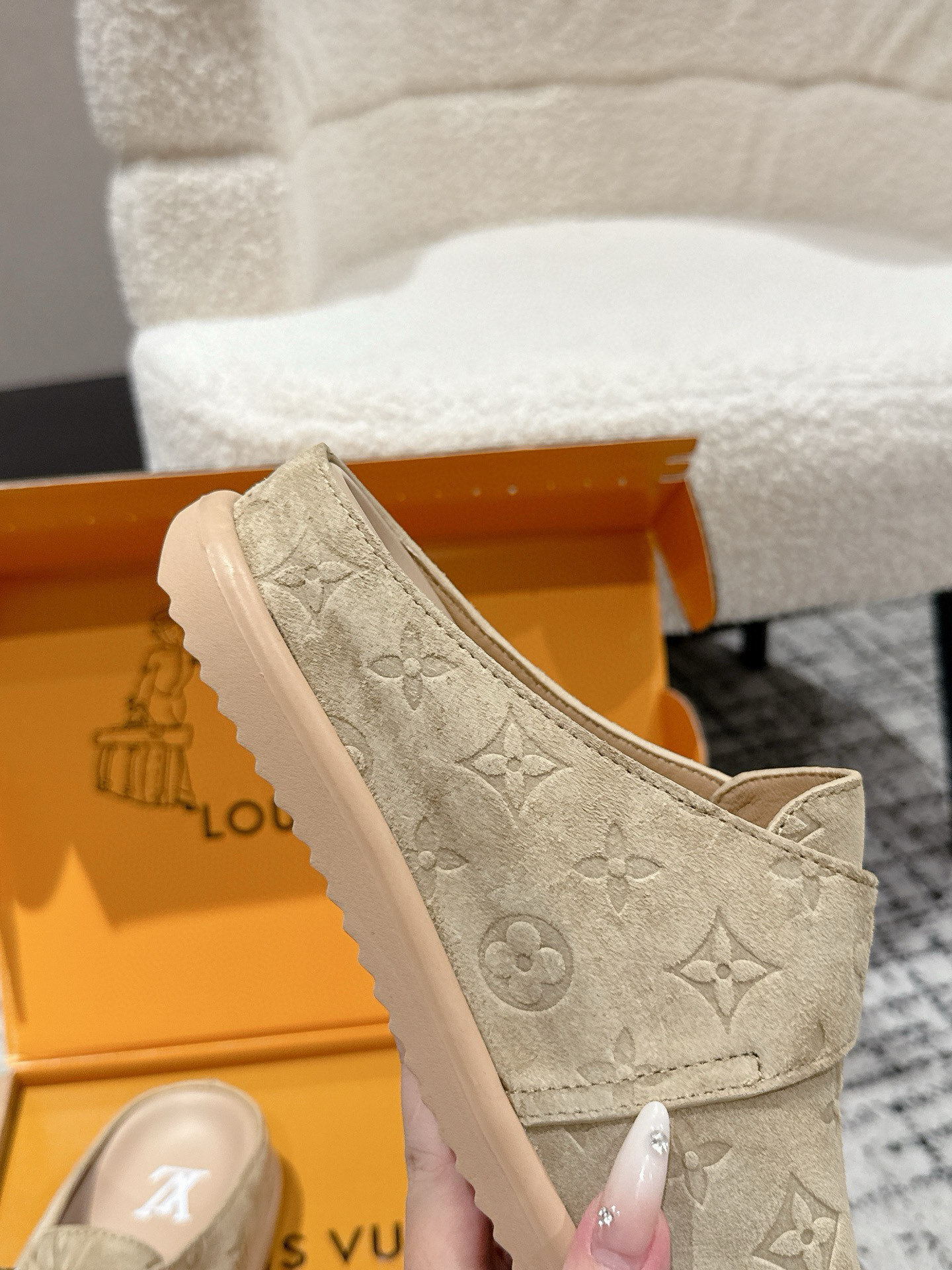 Louis Vuitton Beige Monogram Embossed Suede Mules - Luxury Clogs