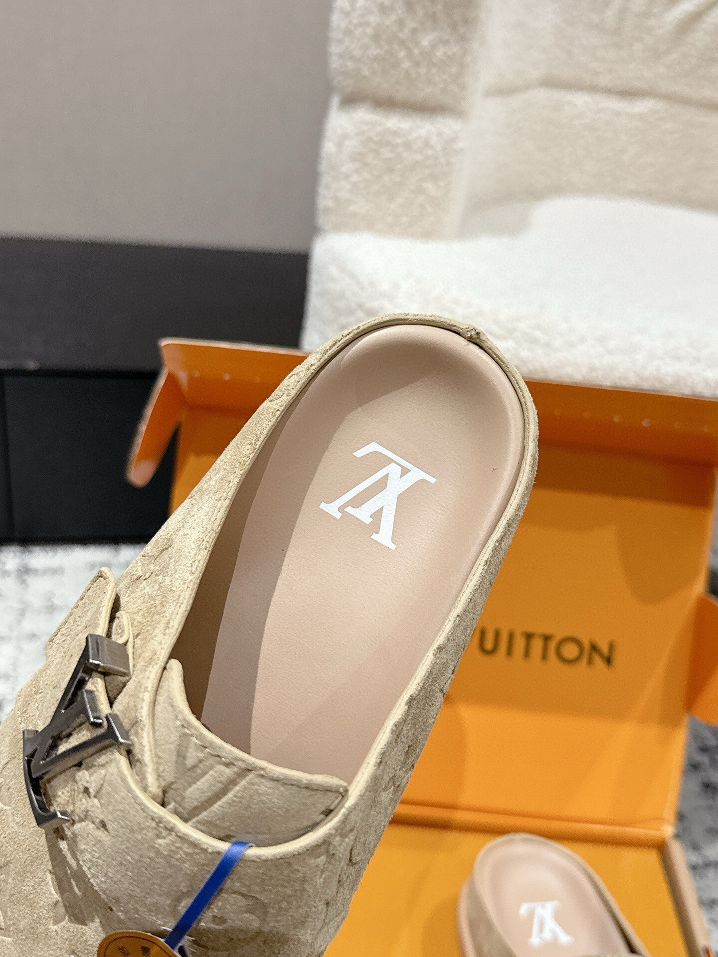 Louis Vuitton Beige Monogram Embossed Suede Mules - Luxury Clogs