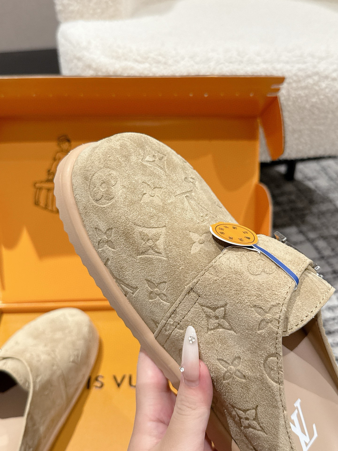 Louis Vuitton Beige Monogram Embossed Suede Mules - Luxury Clogs