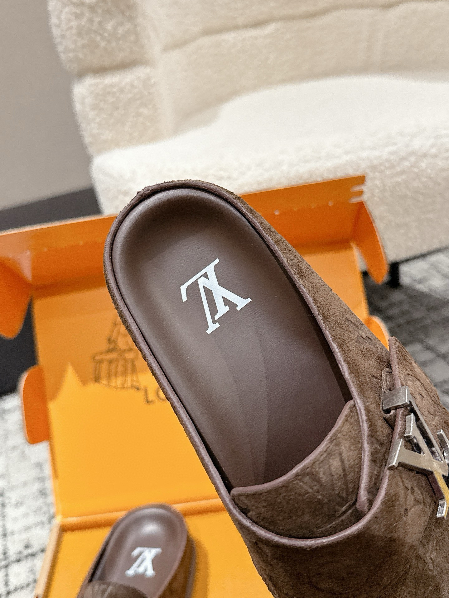 Louis Vuitton Men's Brown Monogram Embossed Suede Mules