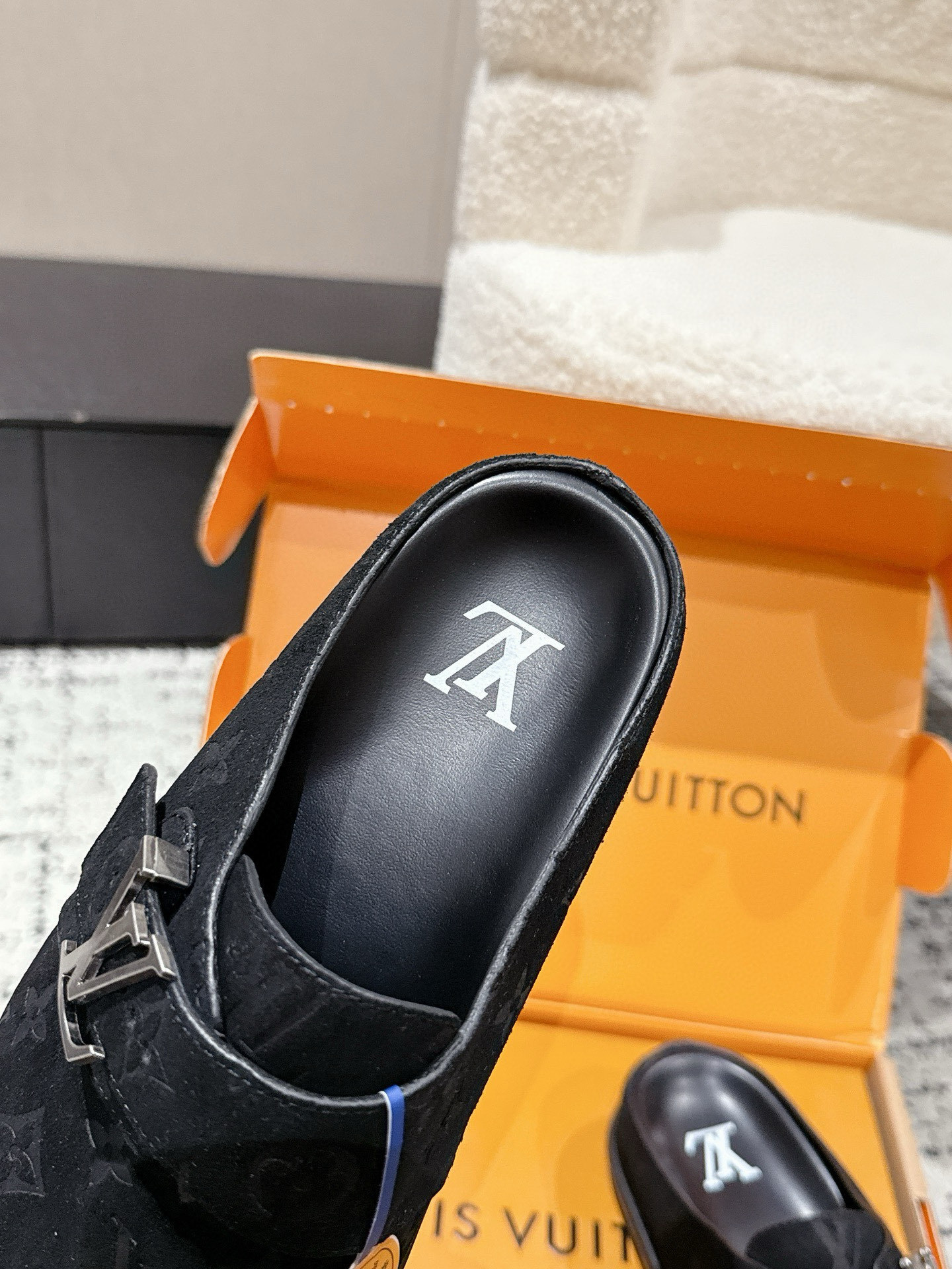 Louis Vuitton Men's Monogram Suede Boston Mules - Black