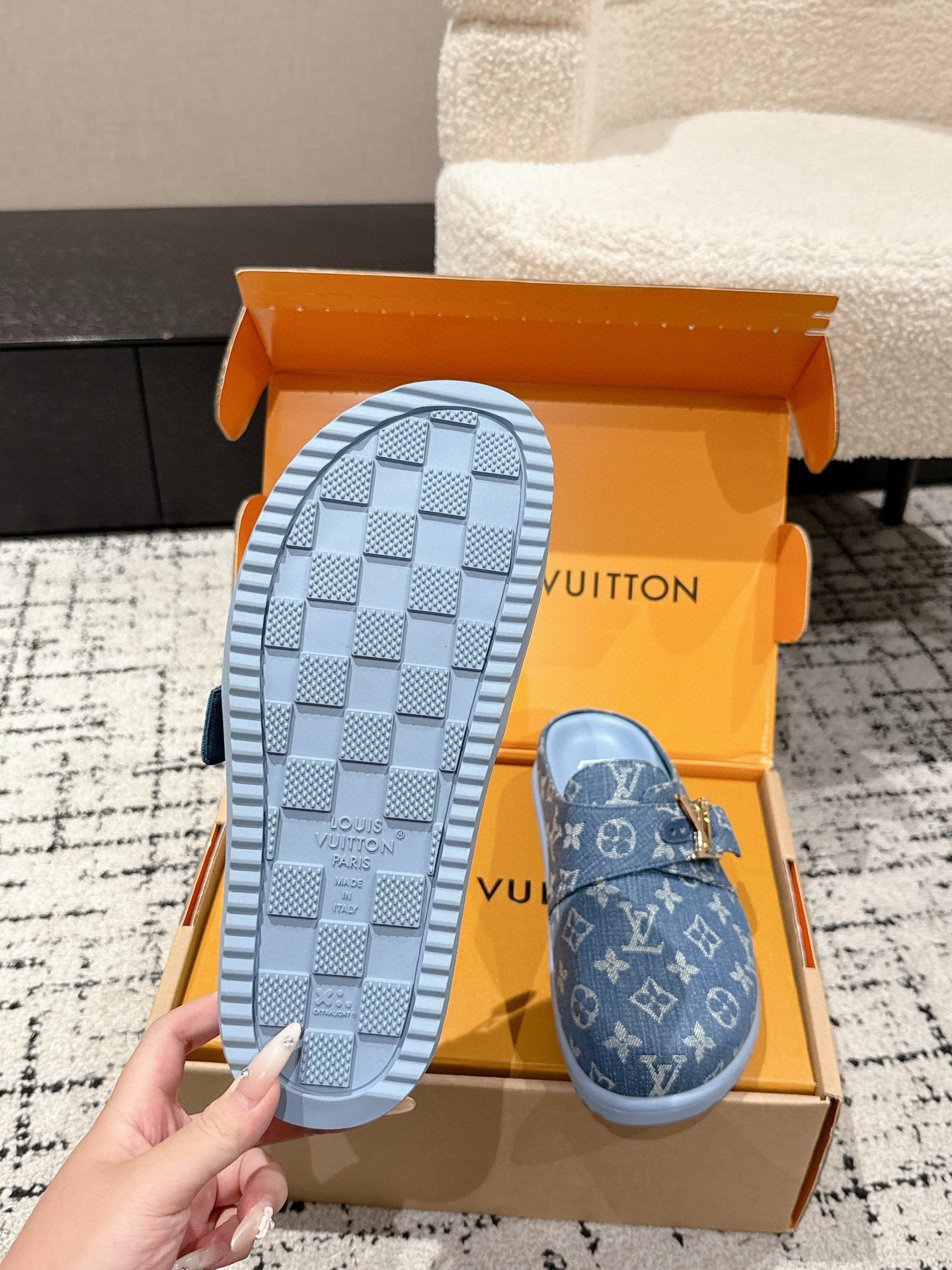 Louis Vuitton Monogram Denim Flat Mules - Luxury Blue Clogs