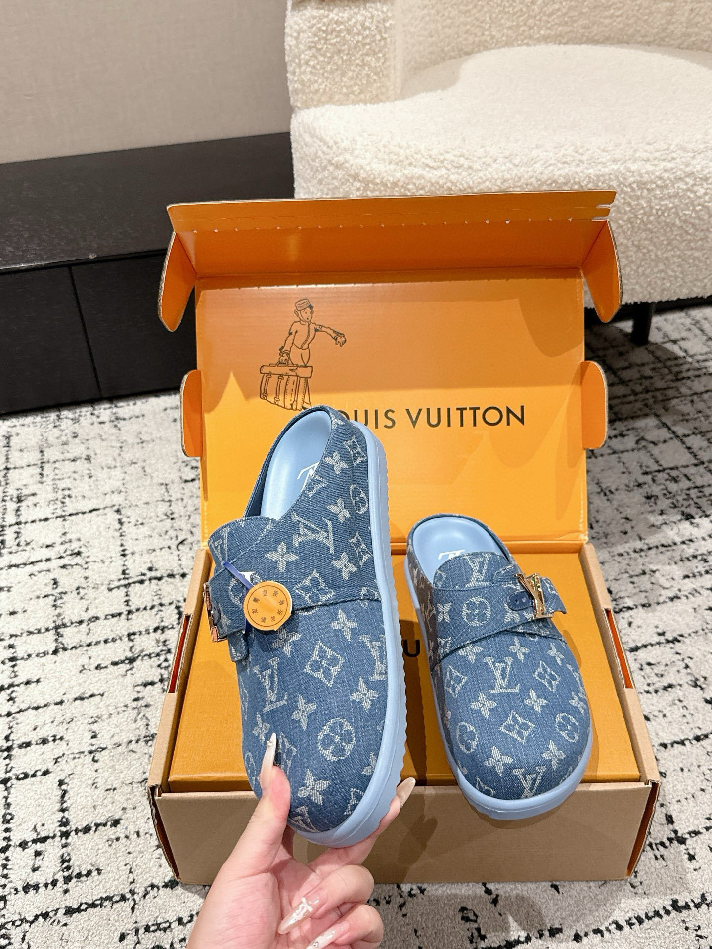 Louis Vuitton Monogram Denim Flat Mules - Luxury Blue Clogs