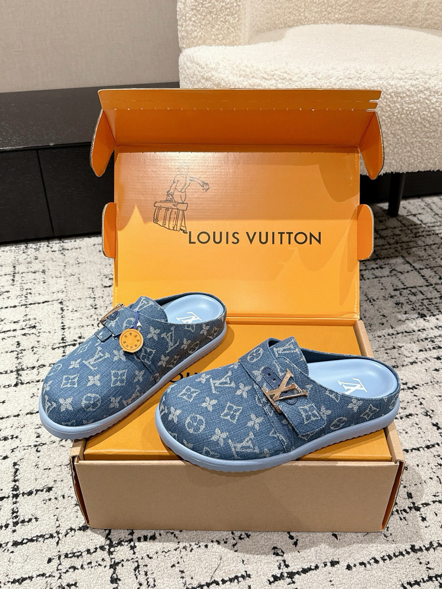 Louis Vuitton Monogram Denim Flat Mules - Luxury Blue Clogs