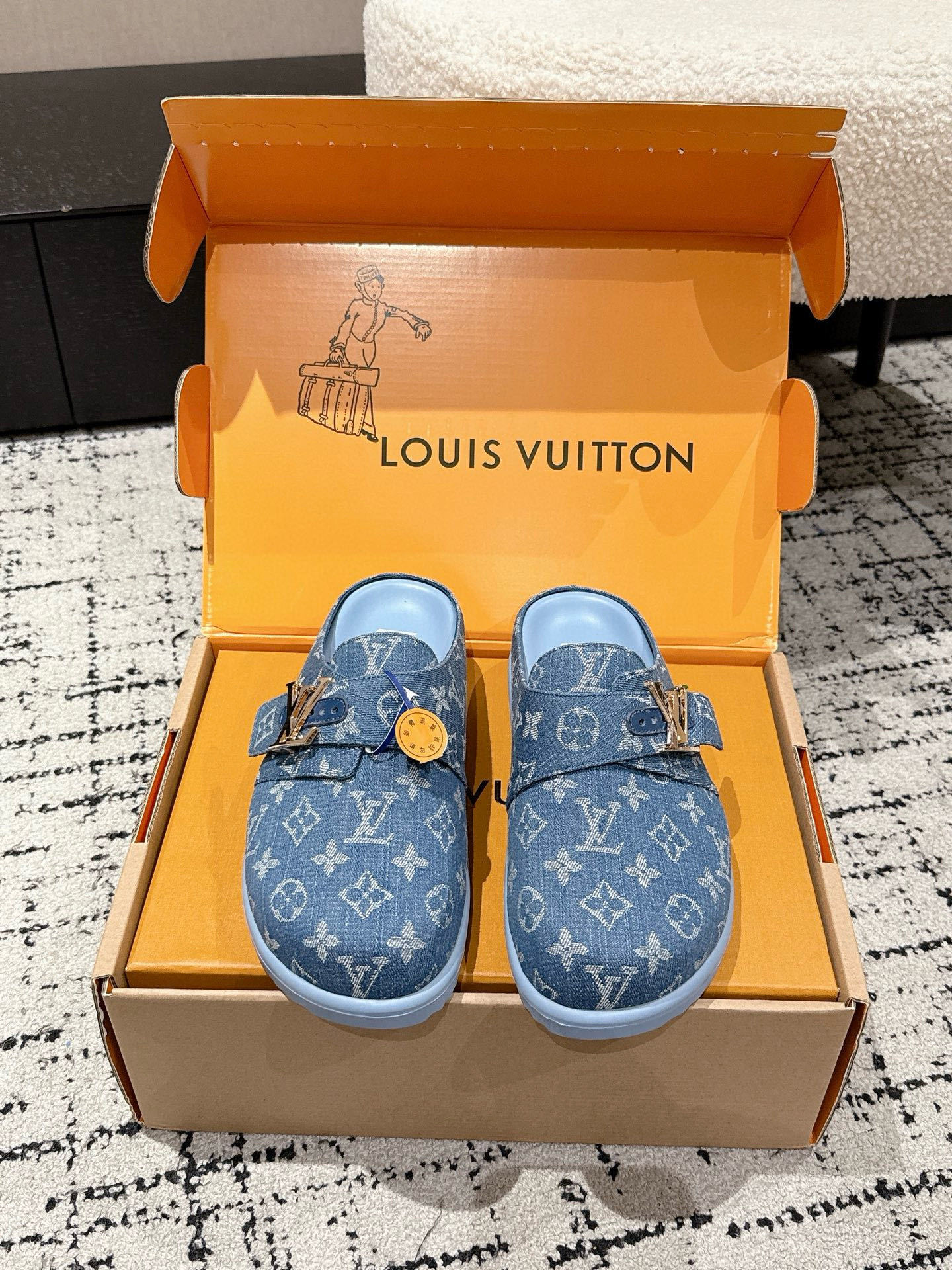 Louis Vuitton Monogram Denim Flat Mules – Luxury Blue Clogs