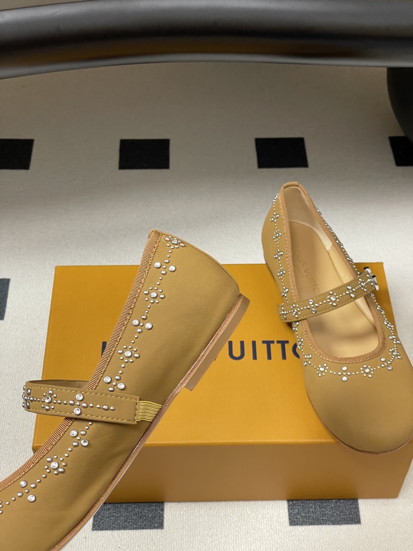 Crystal Embellished Mary Jane Flats - Mustard Yellow Dress Shoes