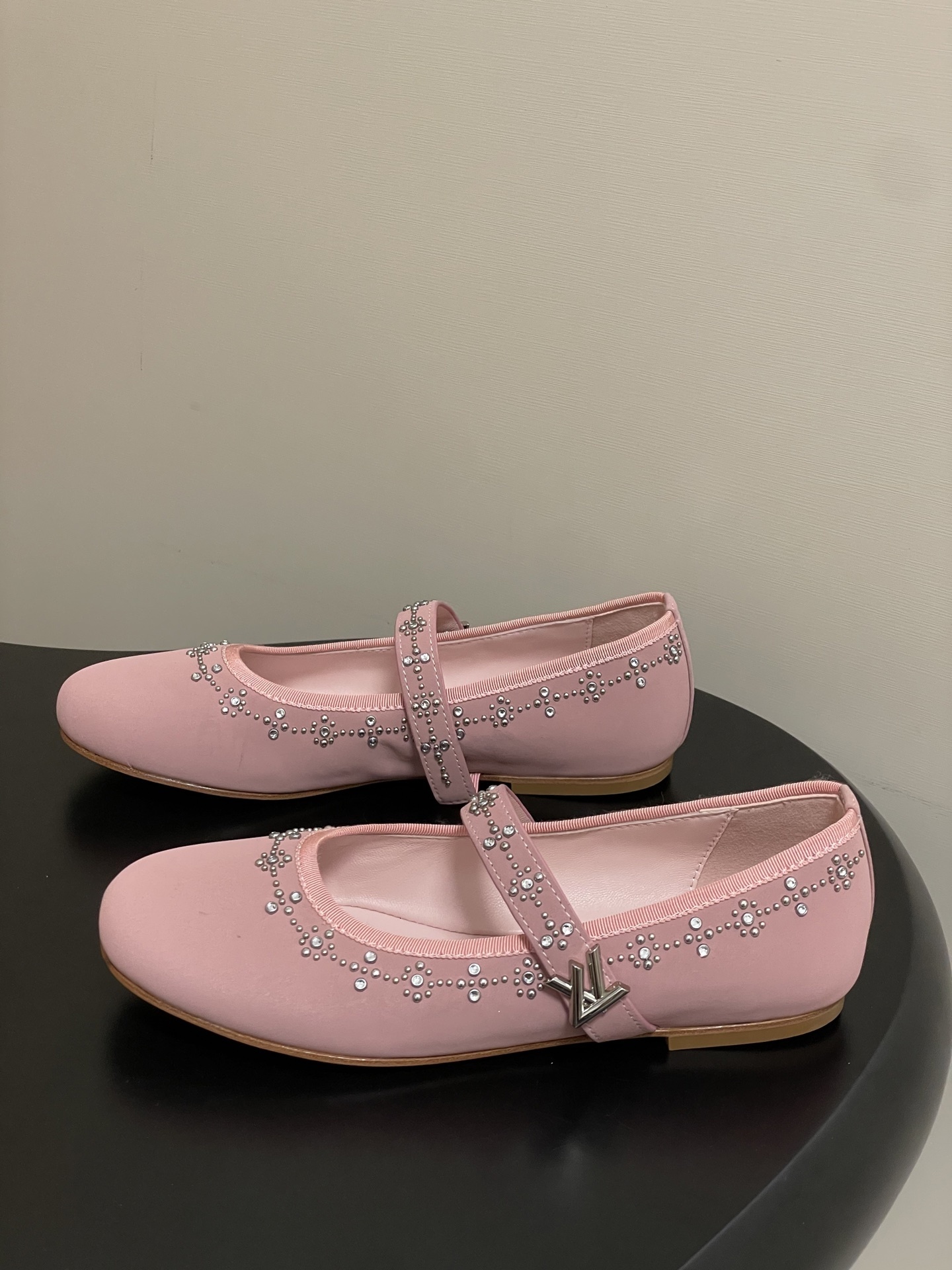 Girls' Pink Rhinestone Embellished Mary Jane Flat Dress Shoes