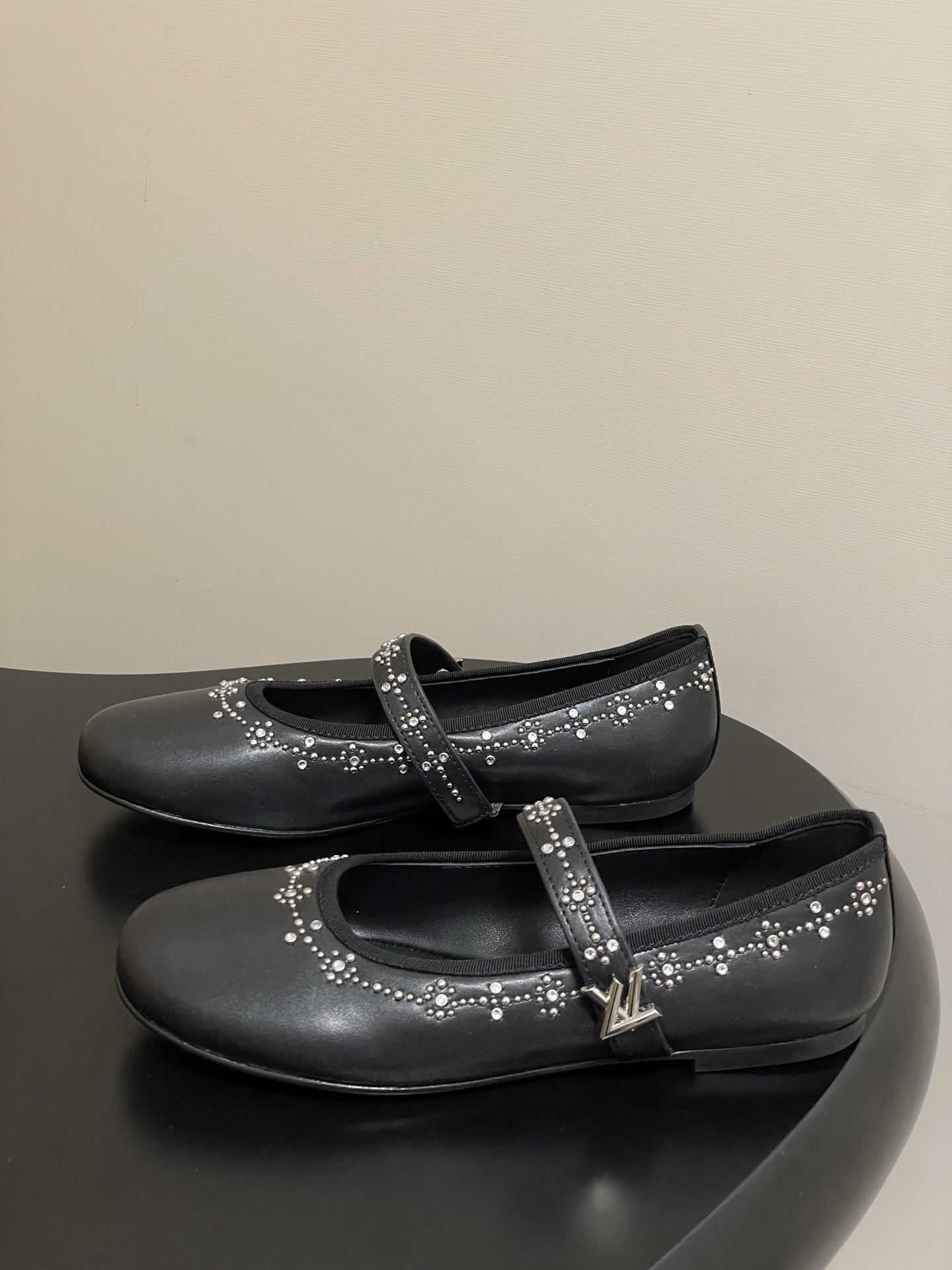 Girls Black Rhinestone Mary Jane Flats - Elegant Dress Shoes