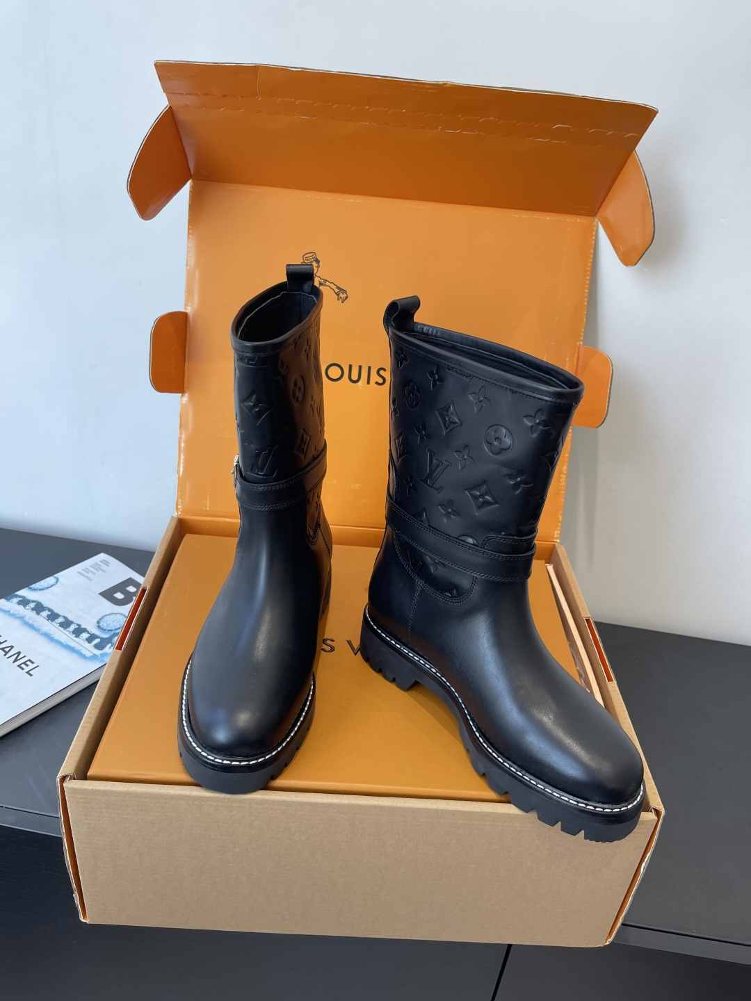 Louis Vuitton Monogram Embossed Leather Ranger Boots - Black