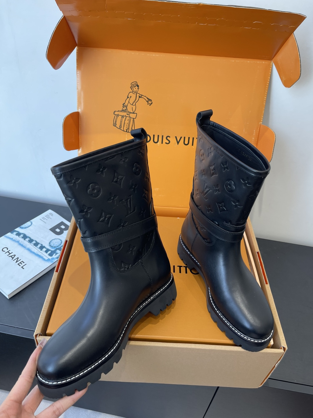 Louis Vuitton Monogram Embossed Leather Ranger Boots - Black