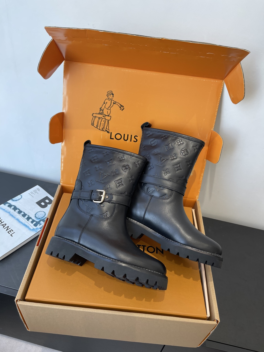 Louis Vuitton Monogram Embossed Leather Ranger Boots - Black