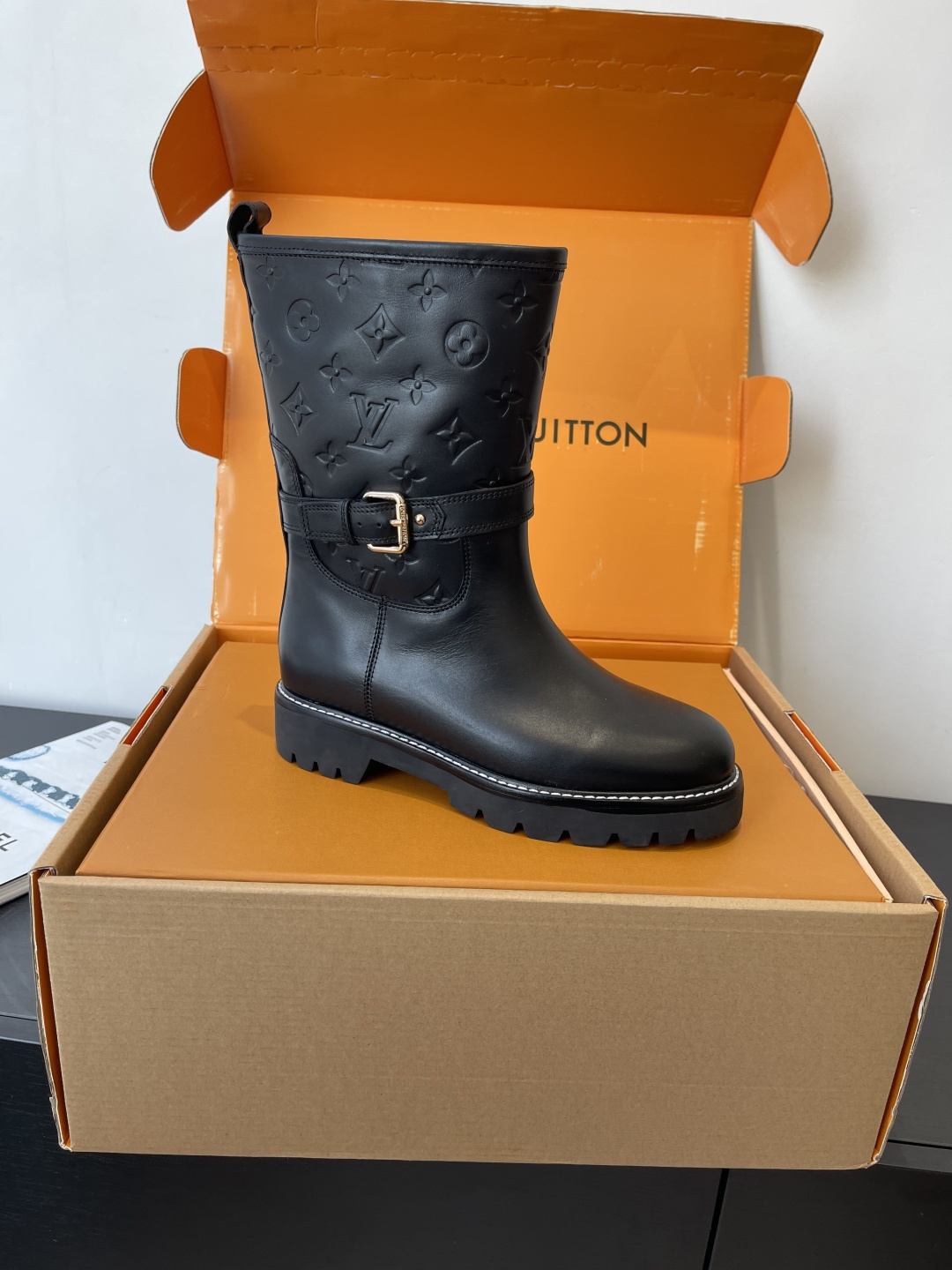 Louis Vuitton Monogram Embossed Leather Ranger Boots - Black