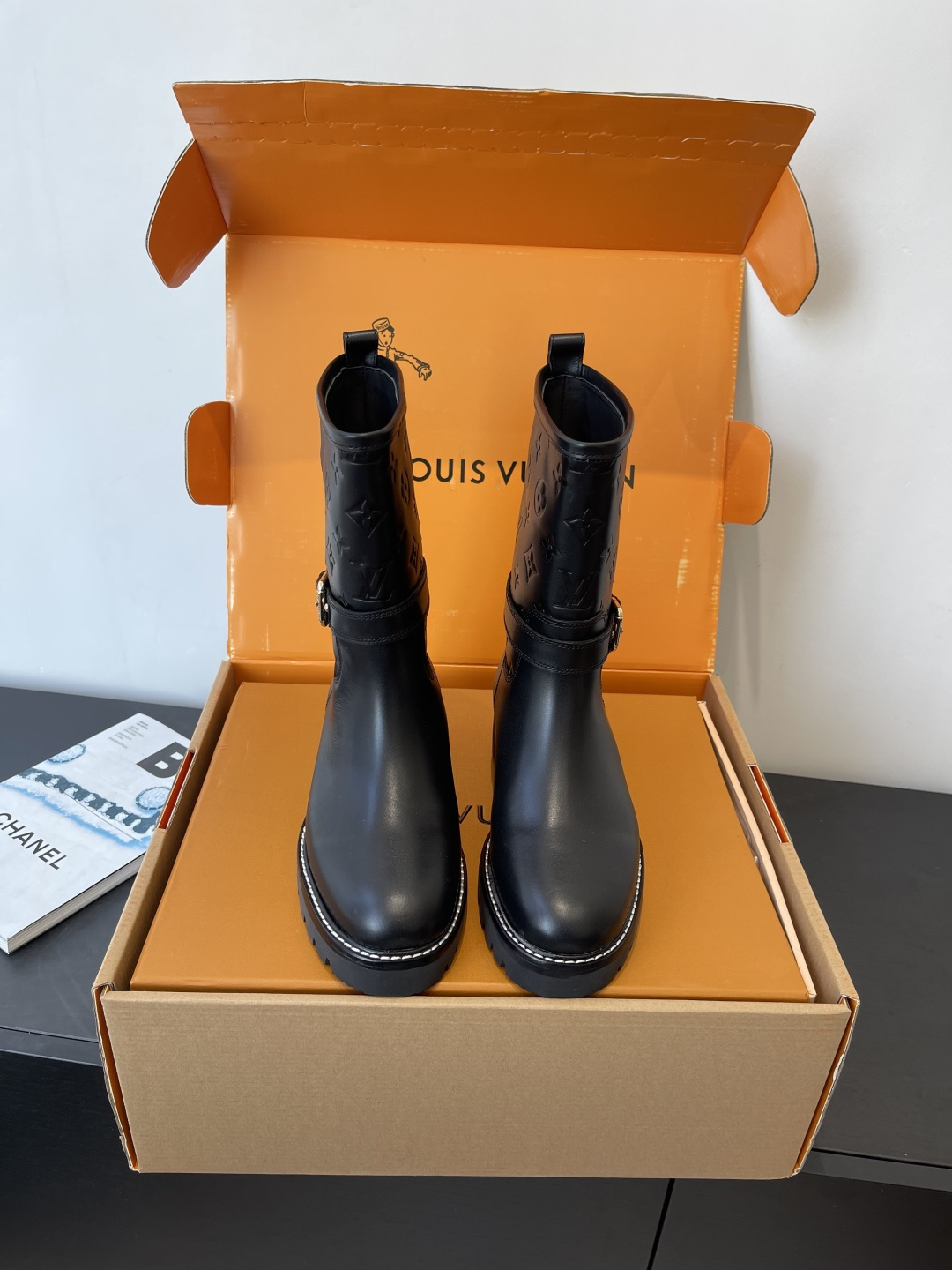 Louis Vuitton Monogram Embossed Leather Ranger Boots – Black