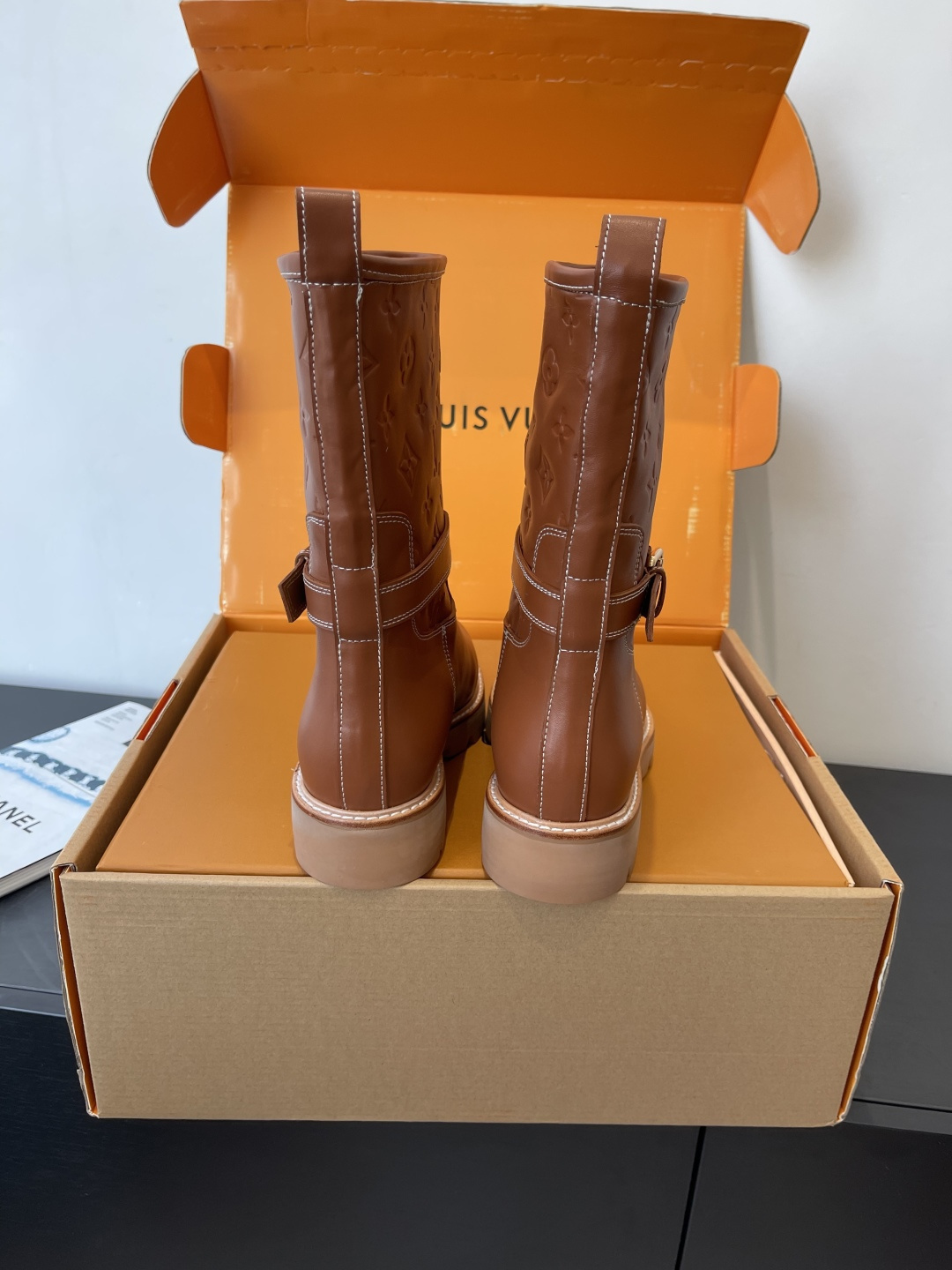 Louis Vuitton Monogram Embossed Brown Leather Ankle Boots