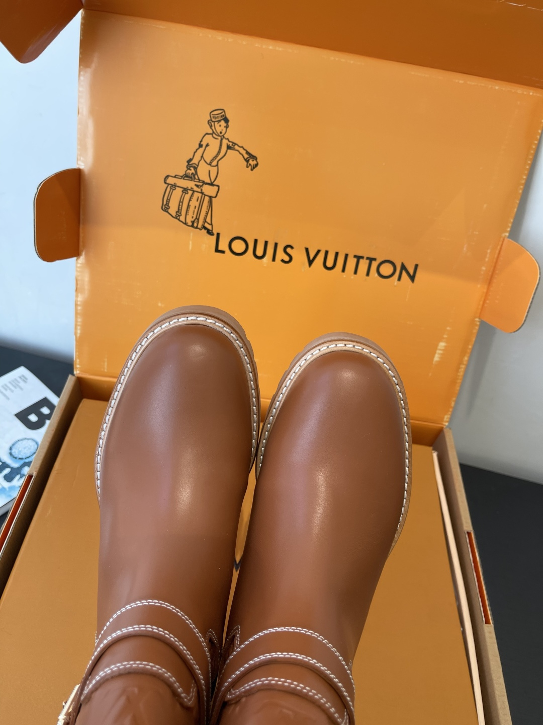 Louis Vuitton Monogram Embossed Brown Leather Ankle Boots