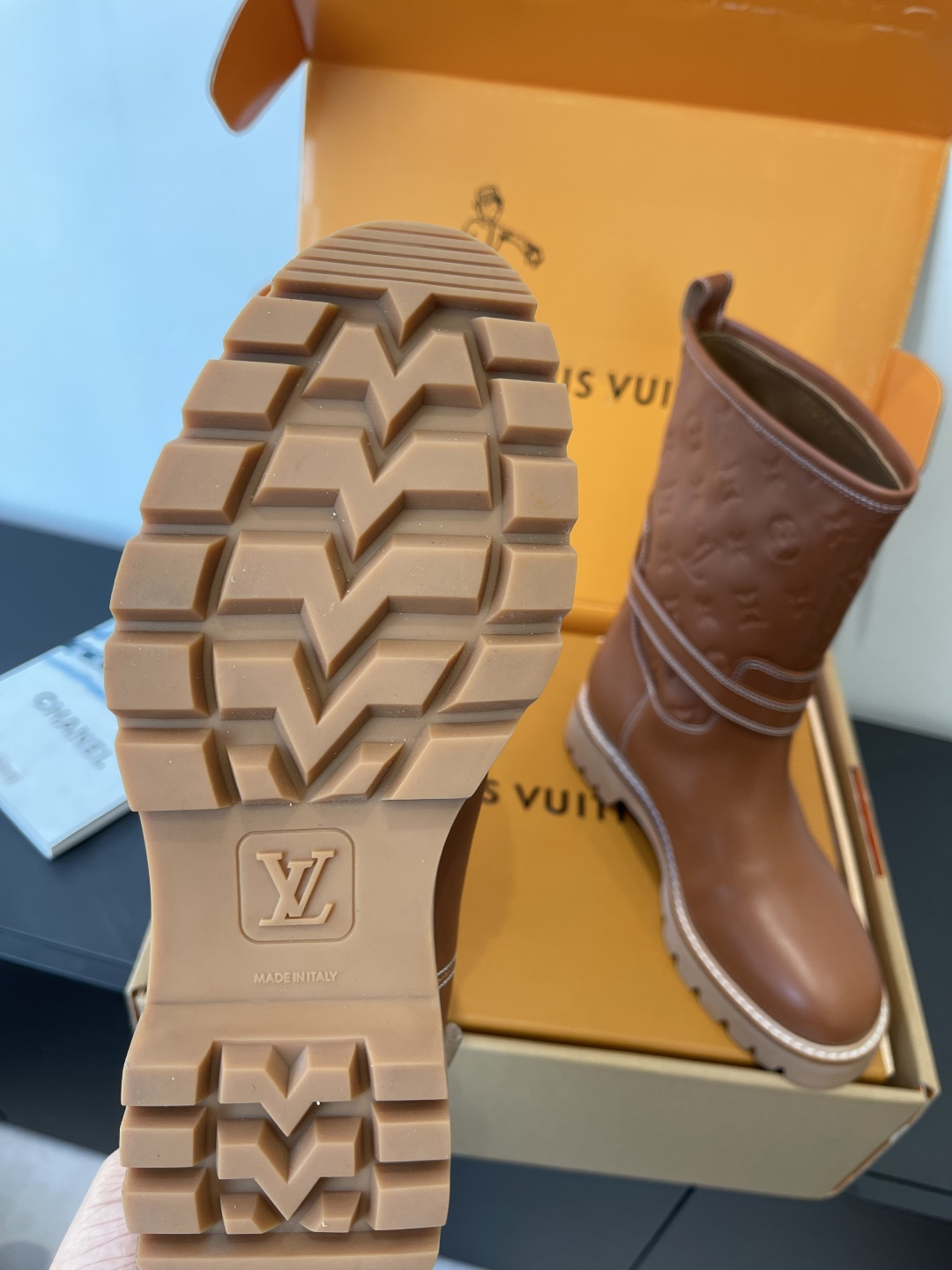 Louis Vuitton Monogram Embossed Brown Leather Ankle Boots