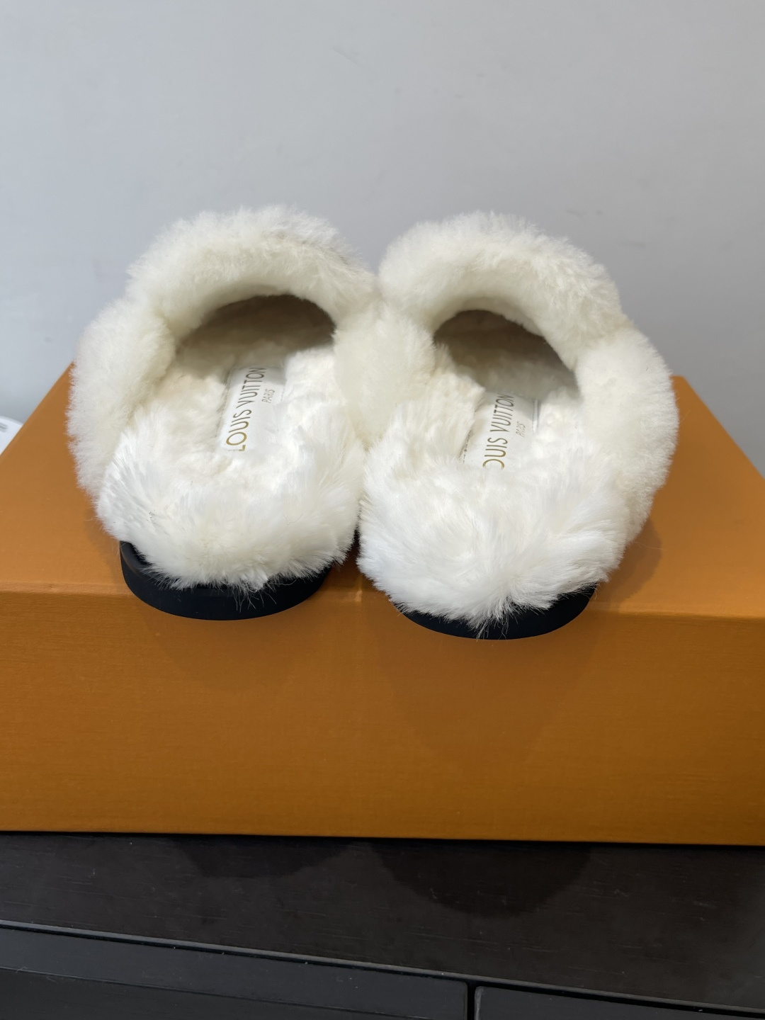 Louis Vuitton Monogram Brown Suede Shearling Mules Luxury Slippers